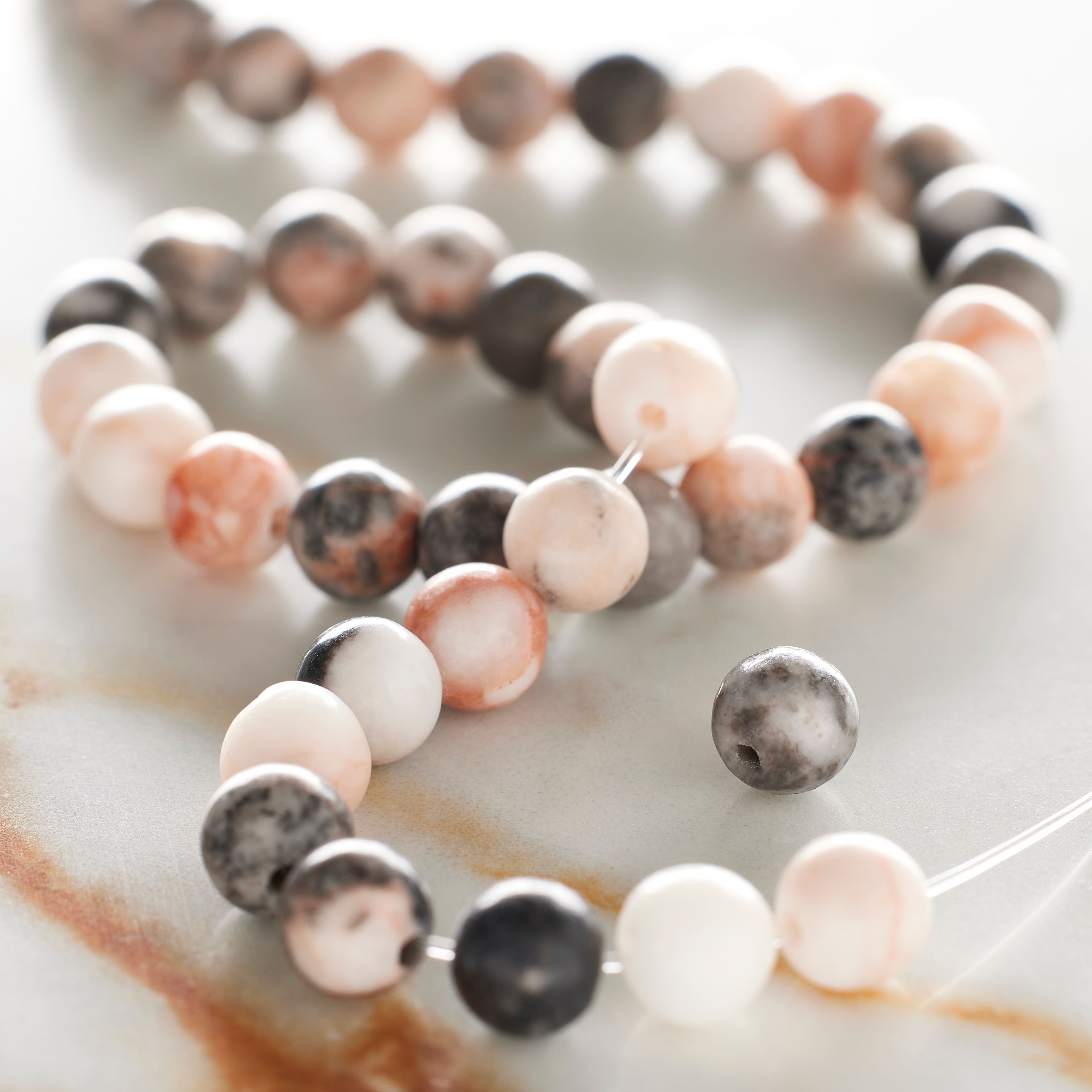 12 Pack: Pink & Gray Mix Agate Round Beads, 6mm by Bead Landing™