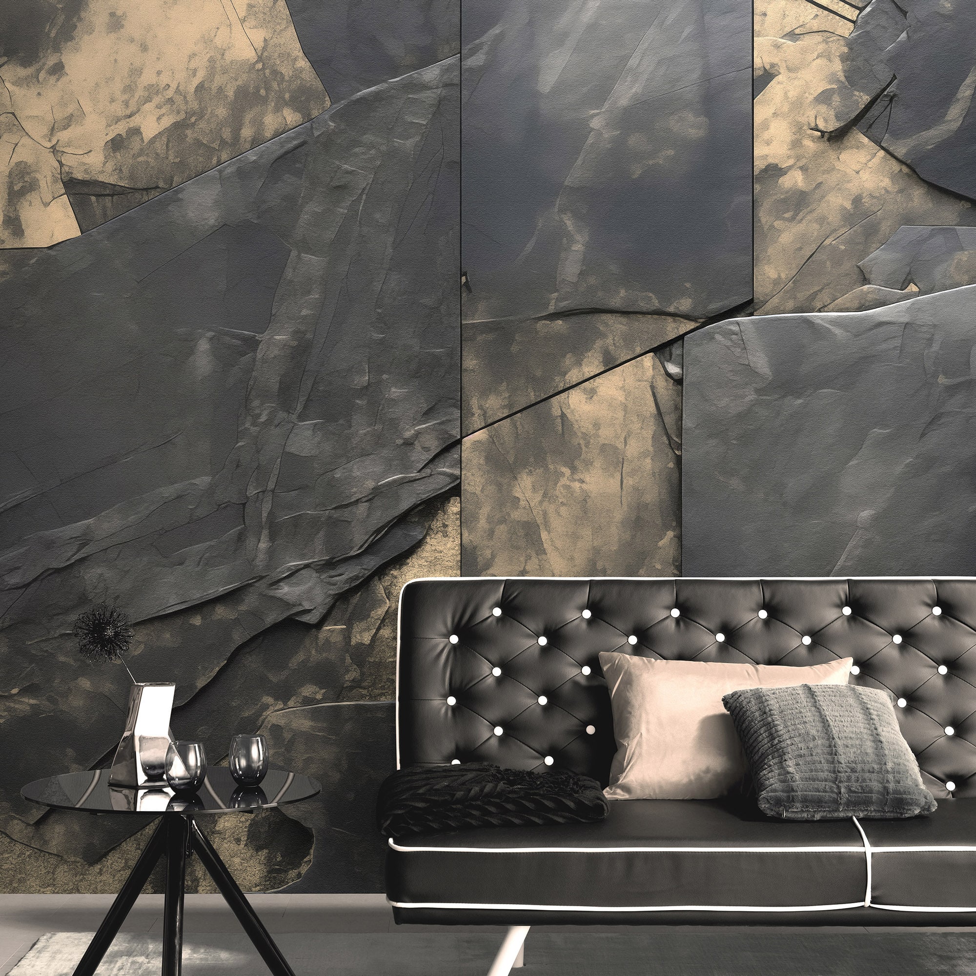 Designs Direct Obsidian Gold Stoneworks Black Wall Mural