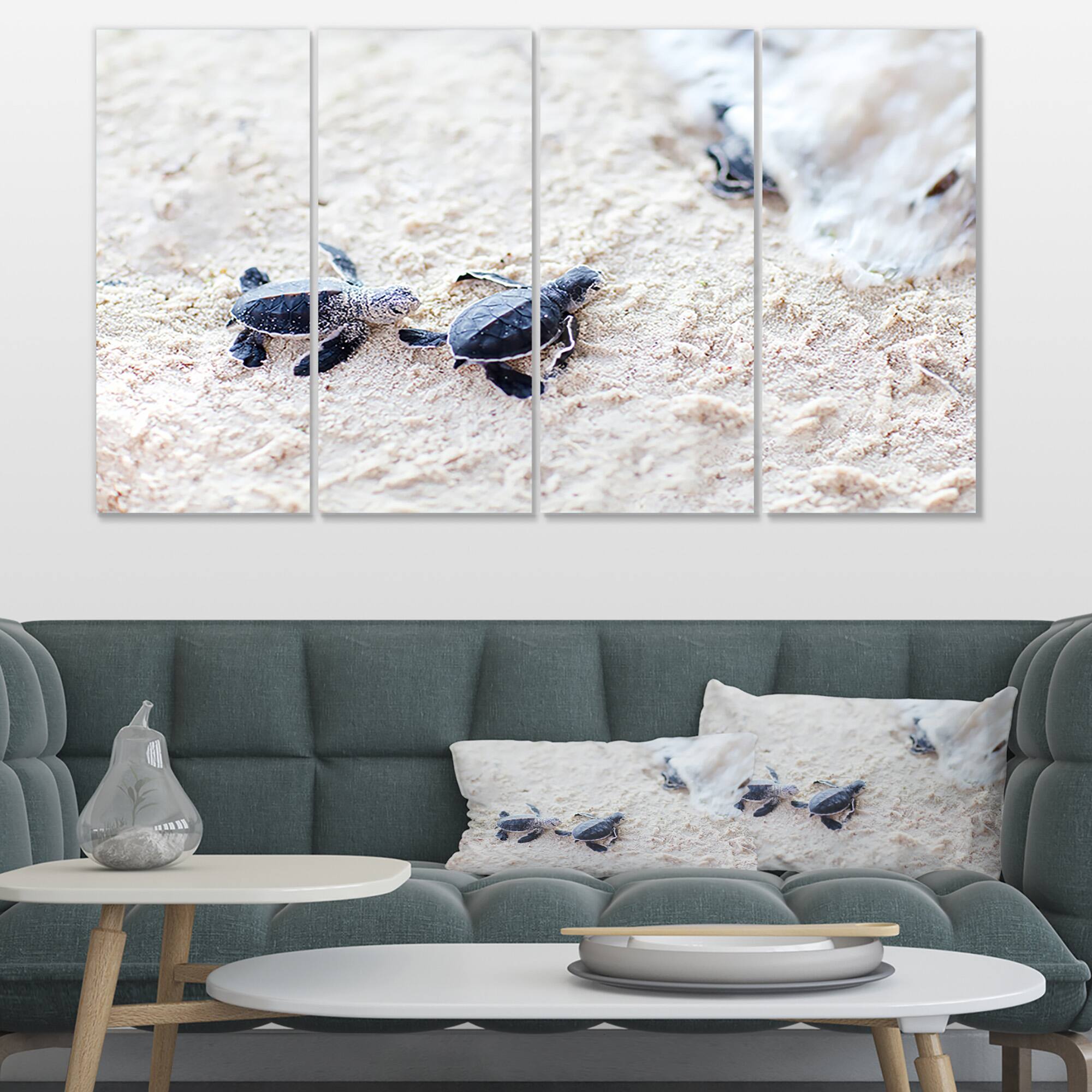 Designart - Baby Green Turtles on Sand