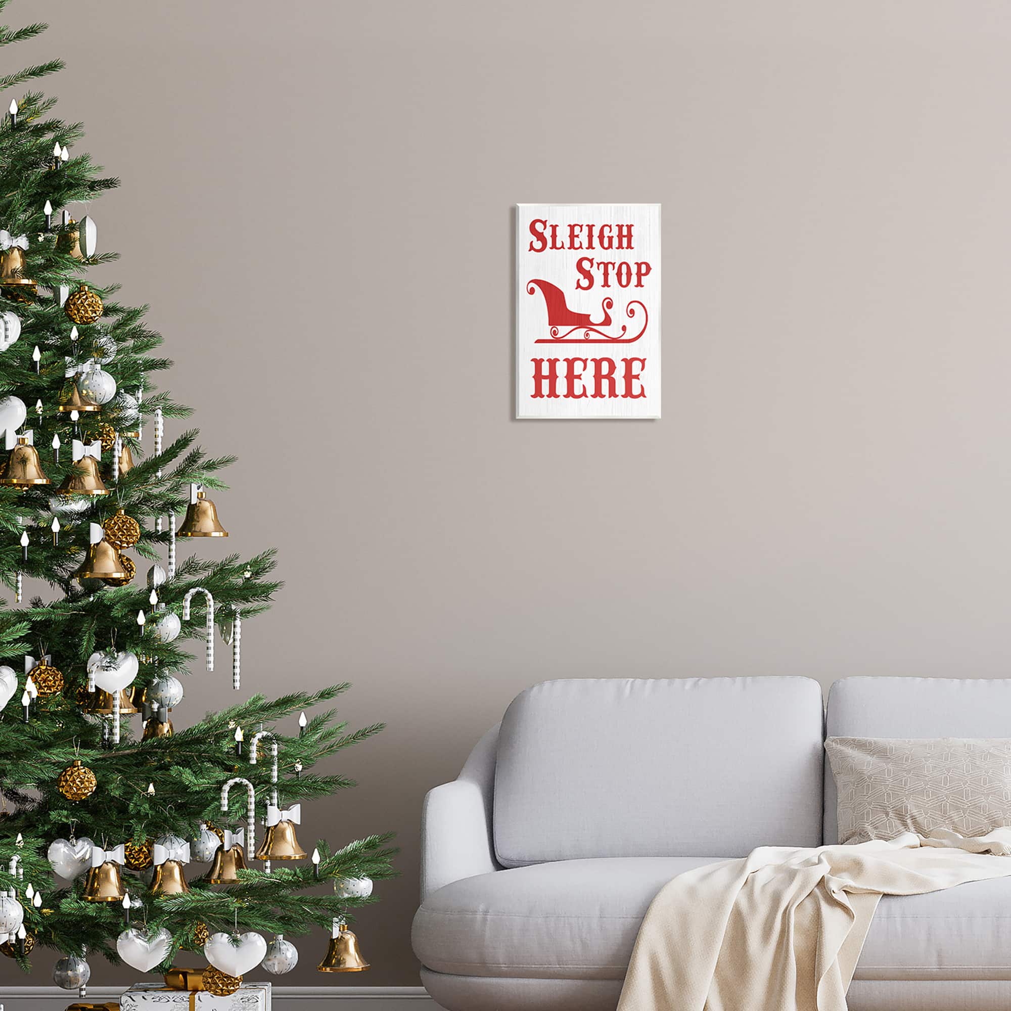 Stupell Industries Sleigh Stop Here Christmas Landing Sign Wall Plaque Art