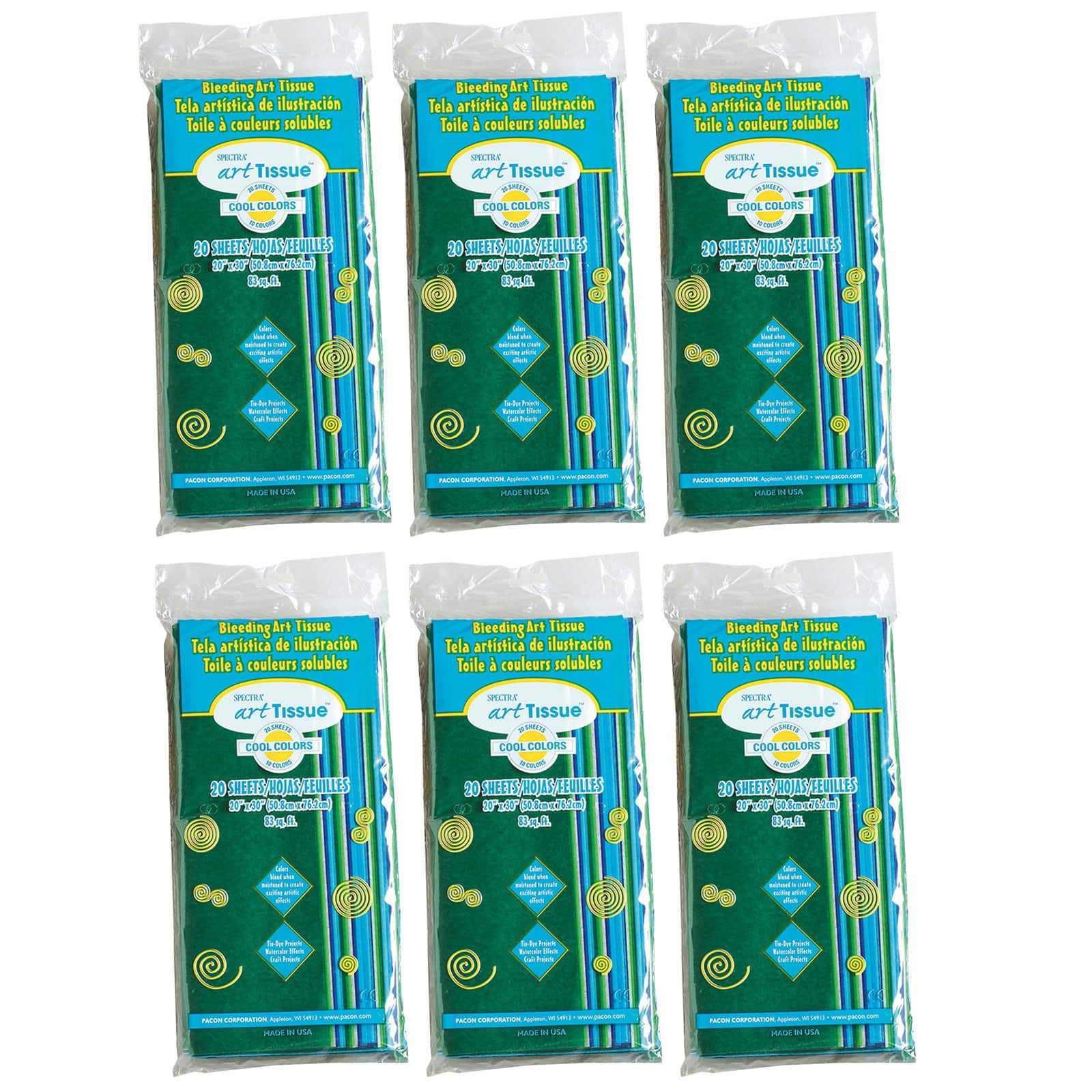 Spectra® Cool Color Deluxe Bleeding Art Tissue™, 6 Packs of 20