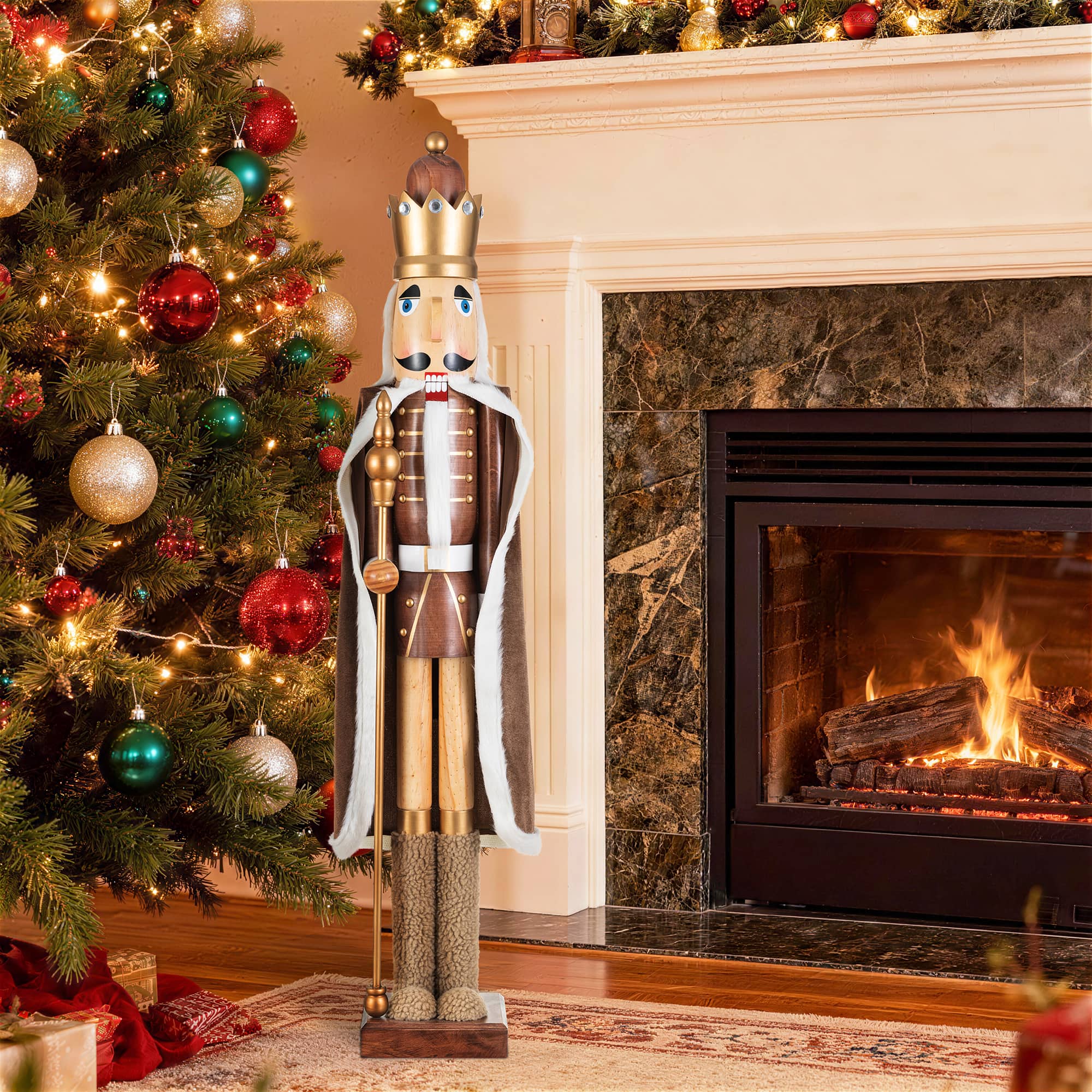 Glitzhome® 42" Wooden Christmas Brown King Nutcracker