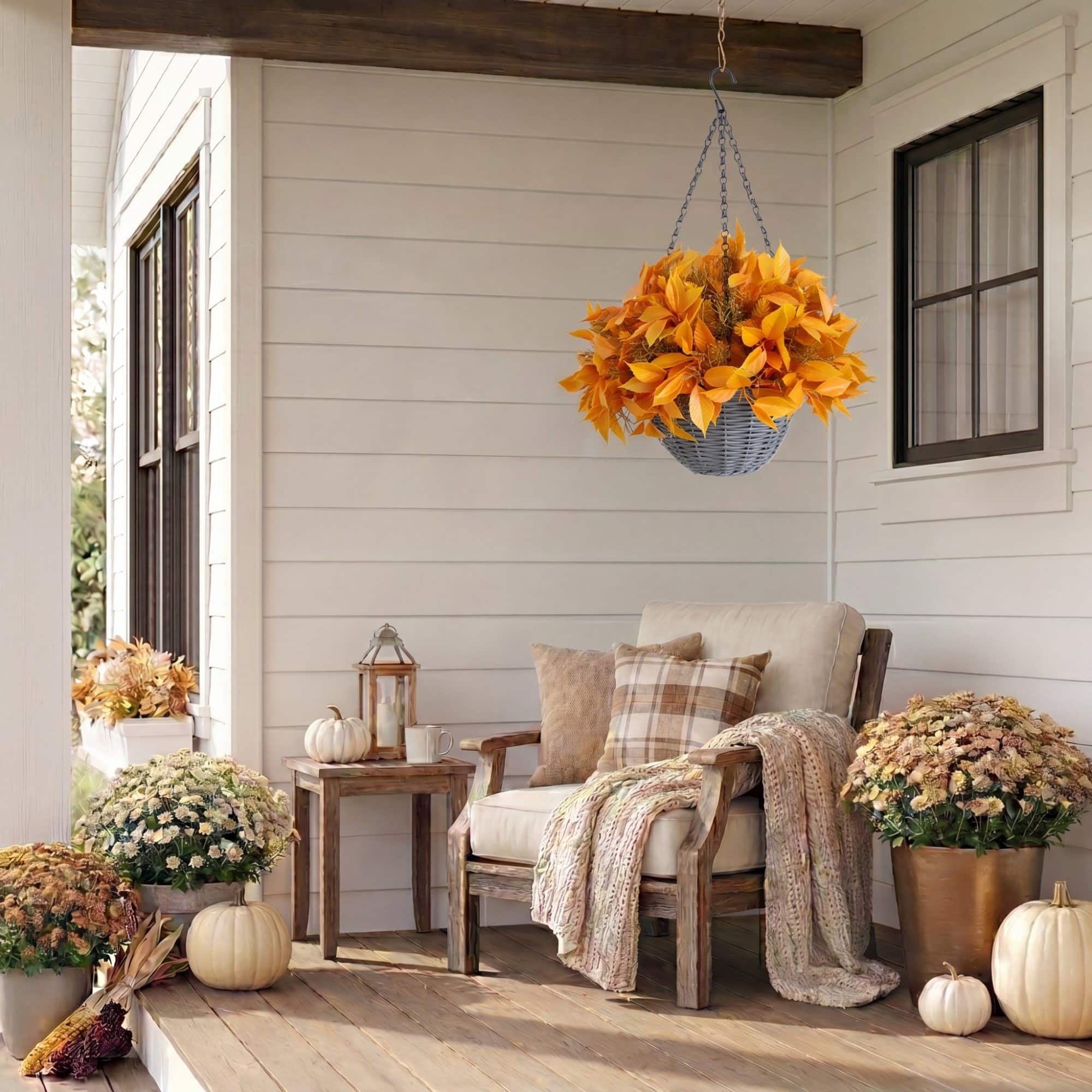 22" UV Resistant Autumn Artificial Fall Foliage Hanging Basket