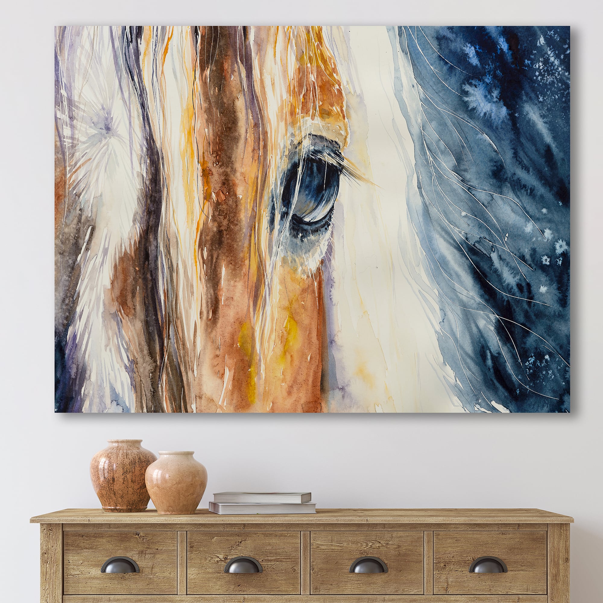 Designart - Close-Up of A Beautiful Horses Eye I - Farmhouse Canvas Wall Art Print