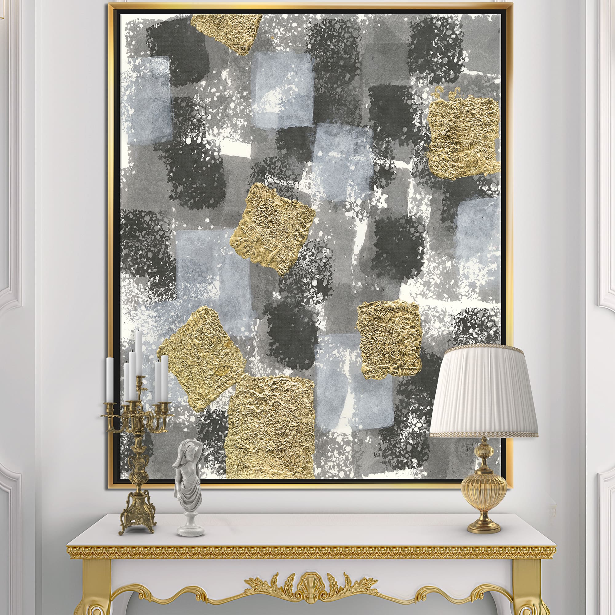 Designart - Gold Glamour Squares II - Modern & Transitional Canvas in Gold Frame