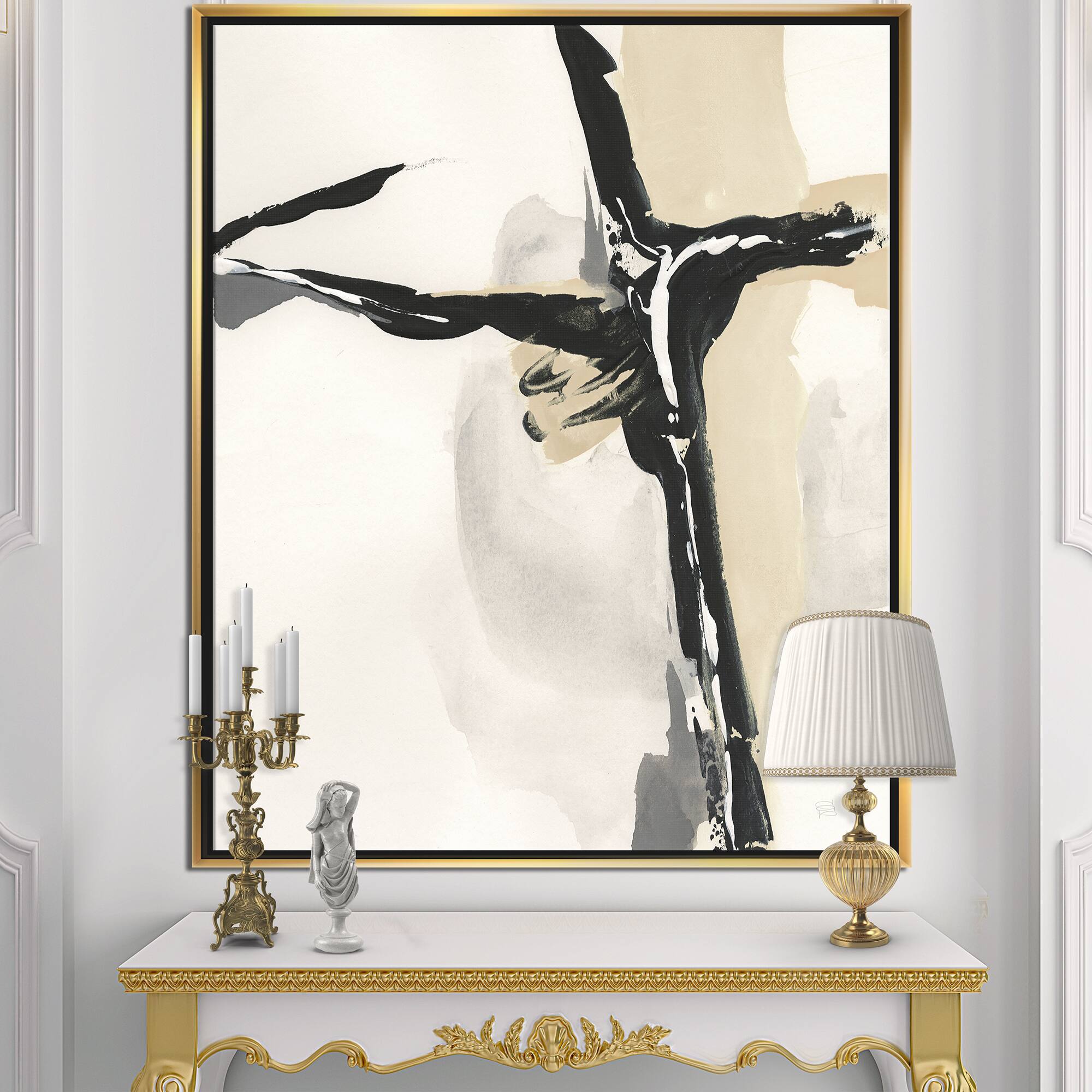Designart - Creamy Tan Form I - Modern Glam Canvas in Gold Frame
