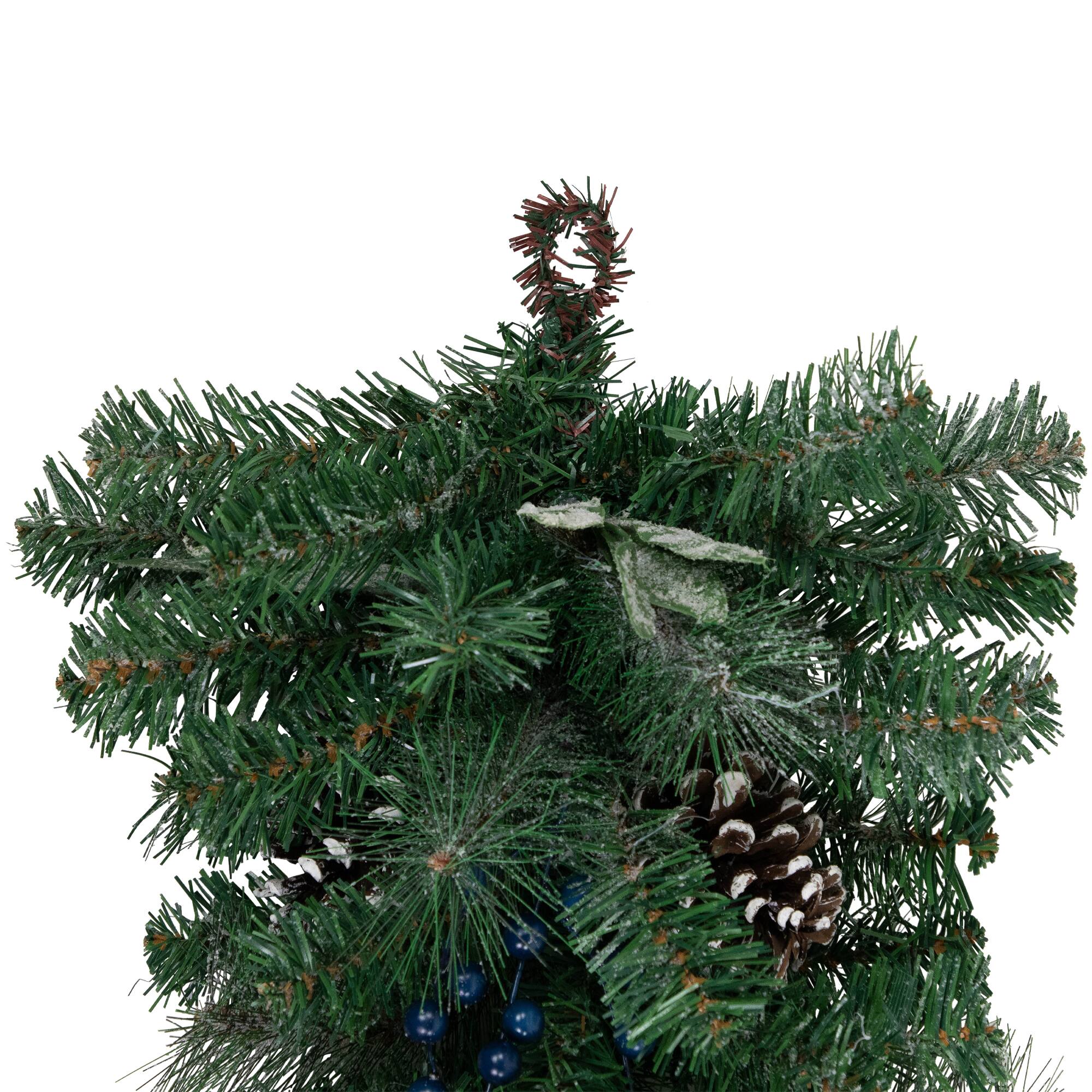 28" Unlit Mixed Pine, Blueberries & Snowy Pine Cones Teardrop Swag