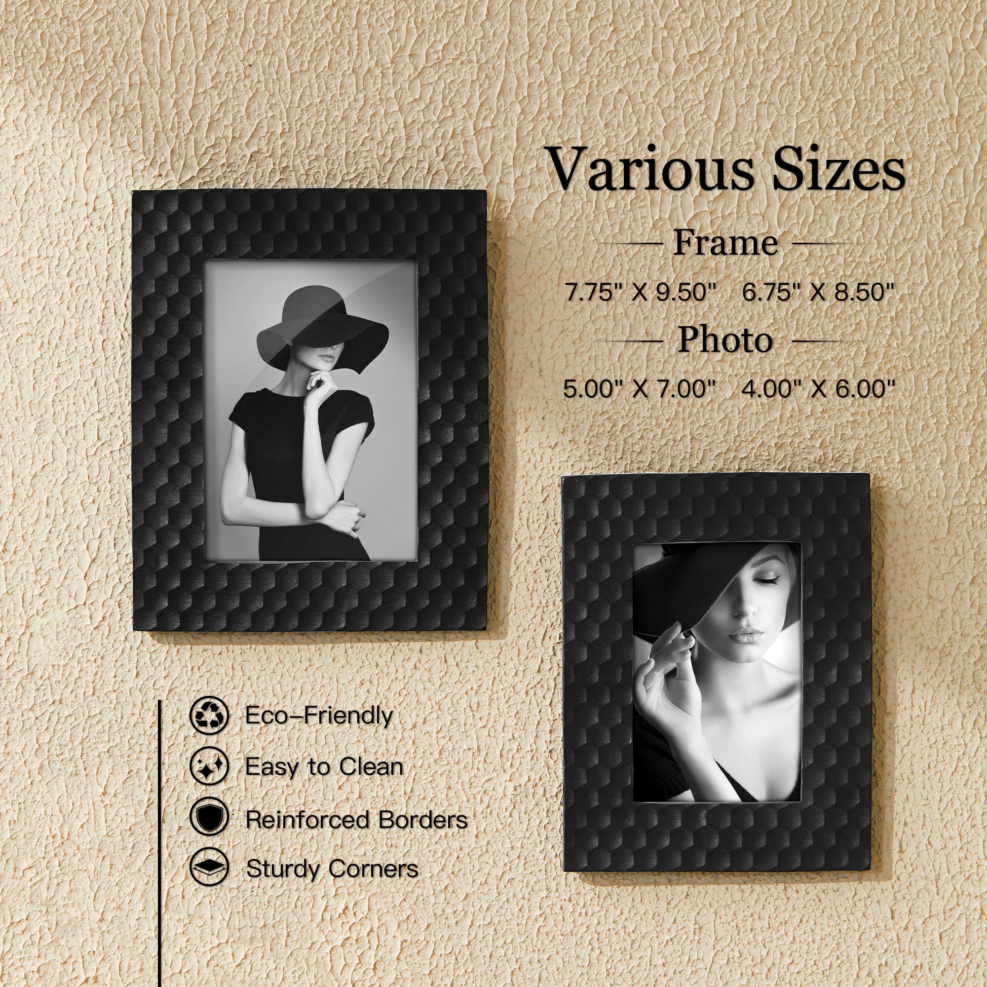 Glitzhome® Black Honeycomb Resin Tabletop Picture Frame Set
