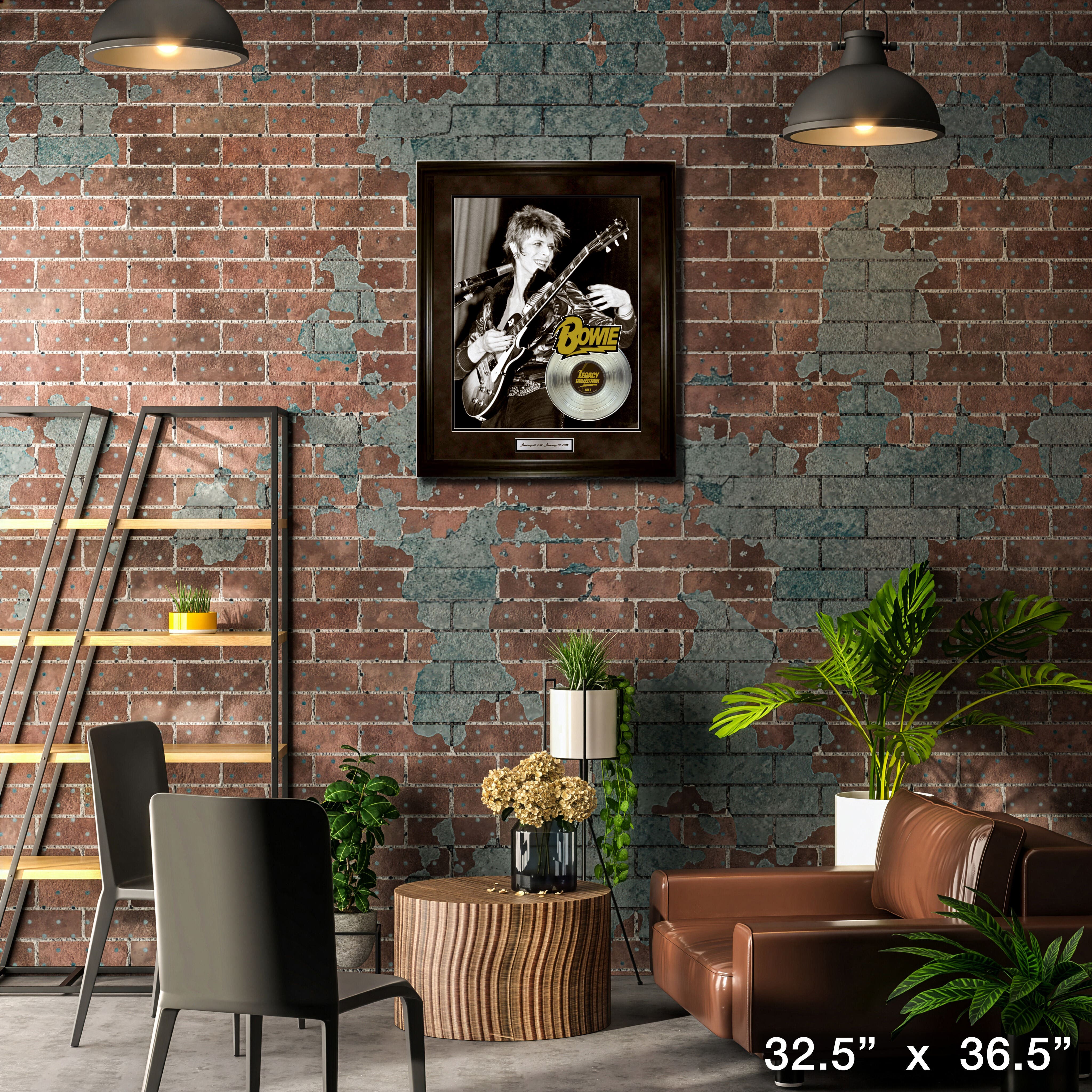 David Bowie Playing Guitar Framed With Platinum LP 32.5" x 36.5"