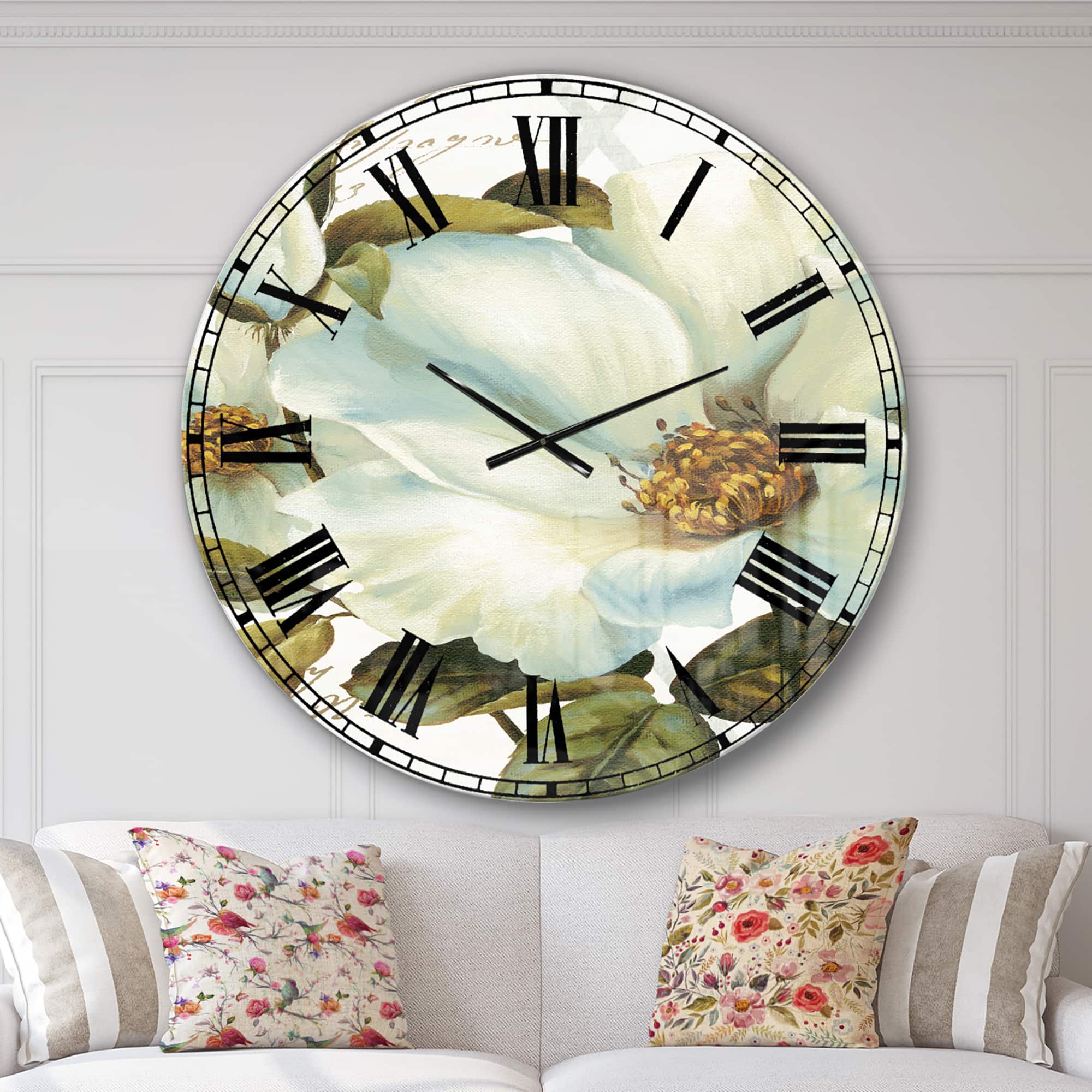 Designart White Blossoming Flower Close-Up Traditional Wall Clock