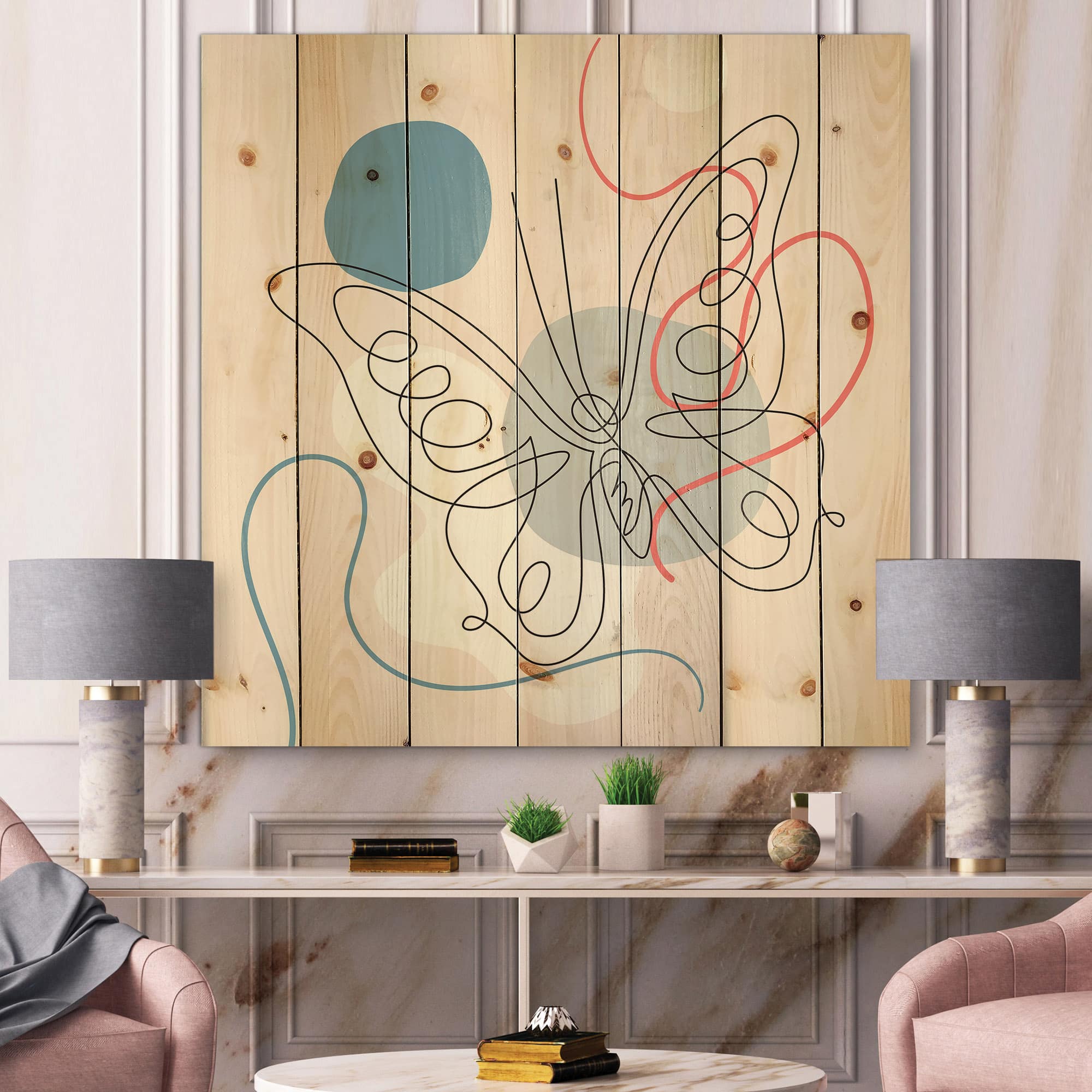 Designart - Butterfly One Line Drawing On Cubism Shapes III