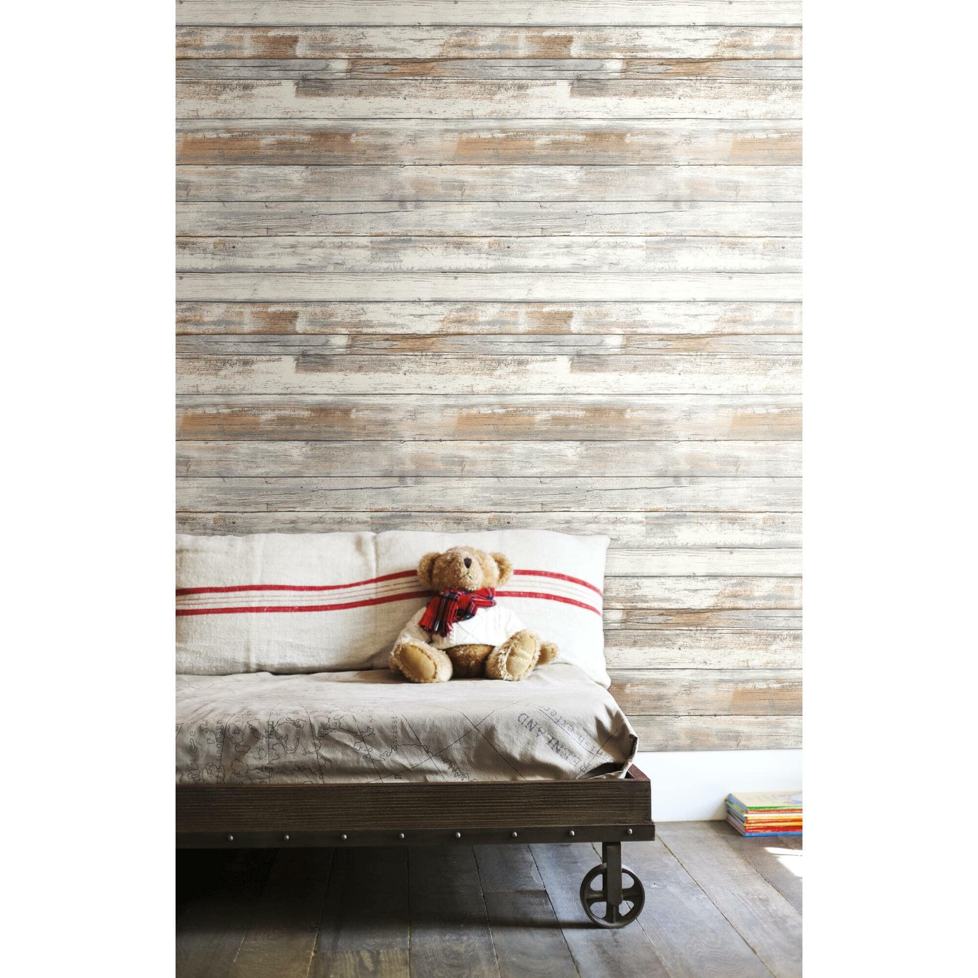 RoomMates Distressed Wood Tan Peel & Stick Wallpaper