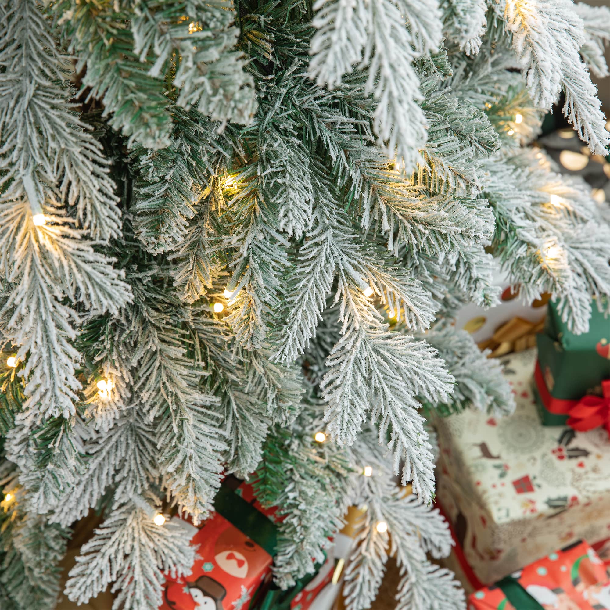 7.5ft. Pre-Lit Flocked Pencil Spruce Artificial Christmas Tree, Warm White LED Lights