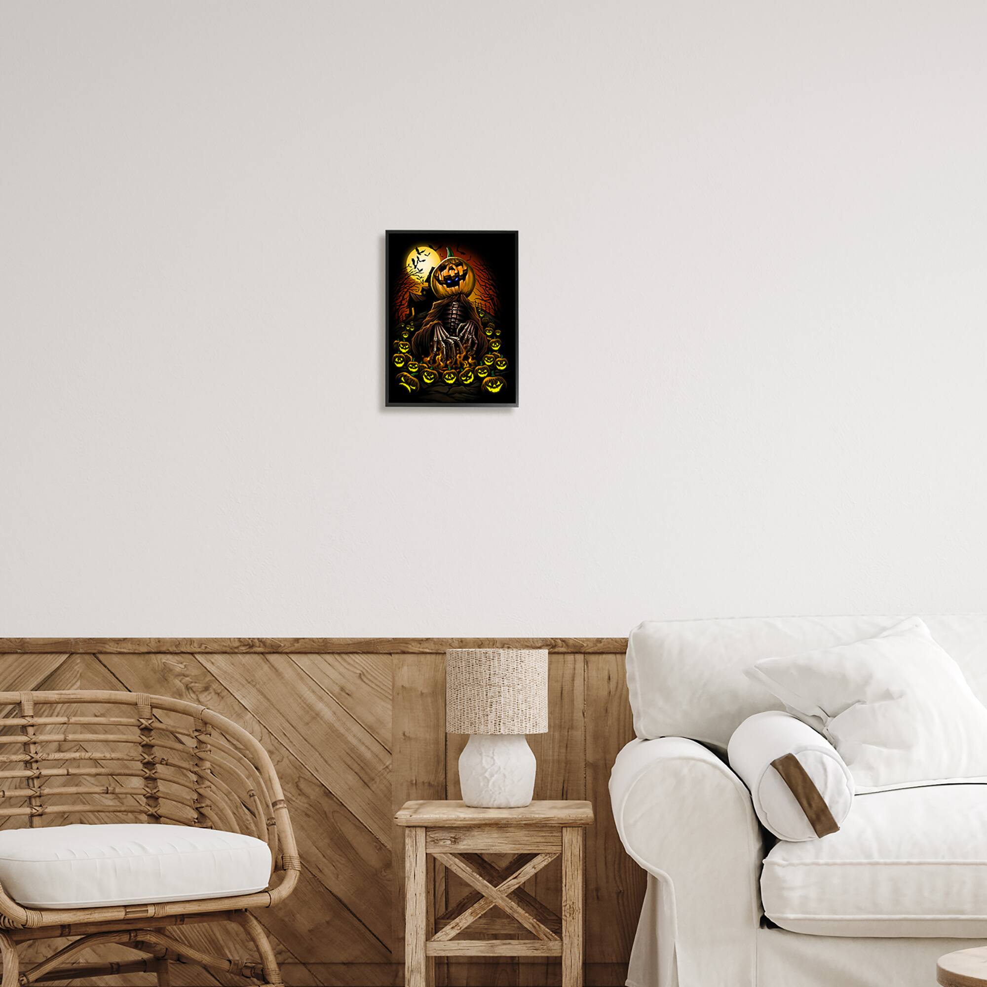 Stupell Industries Spooky Pumpkin Skeleton Haunted Woods Framed Giclee Art