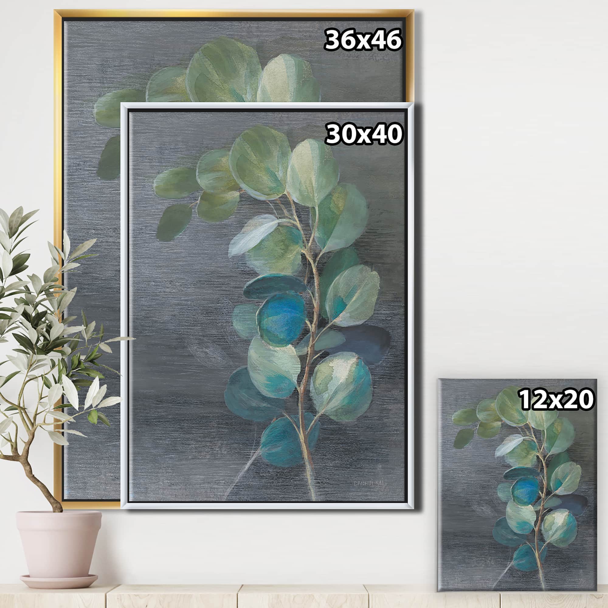 Designart - Fresh leaves II - Traditional Canvas in Gold Frame