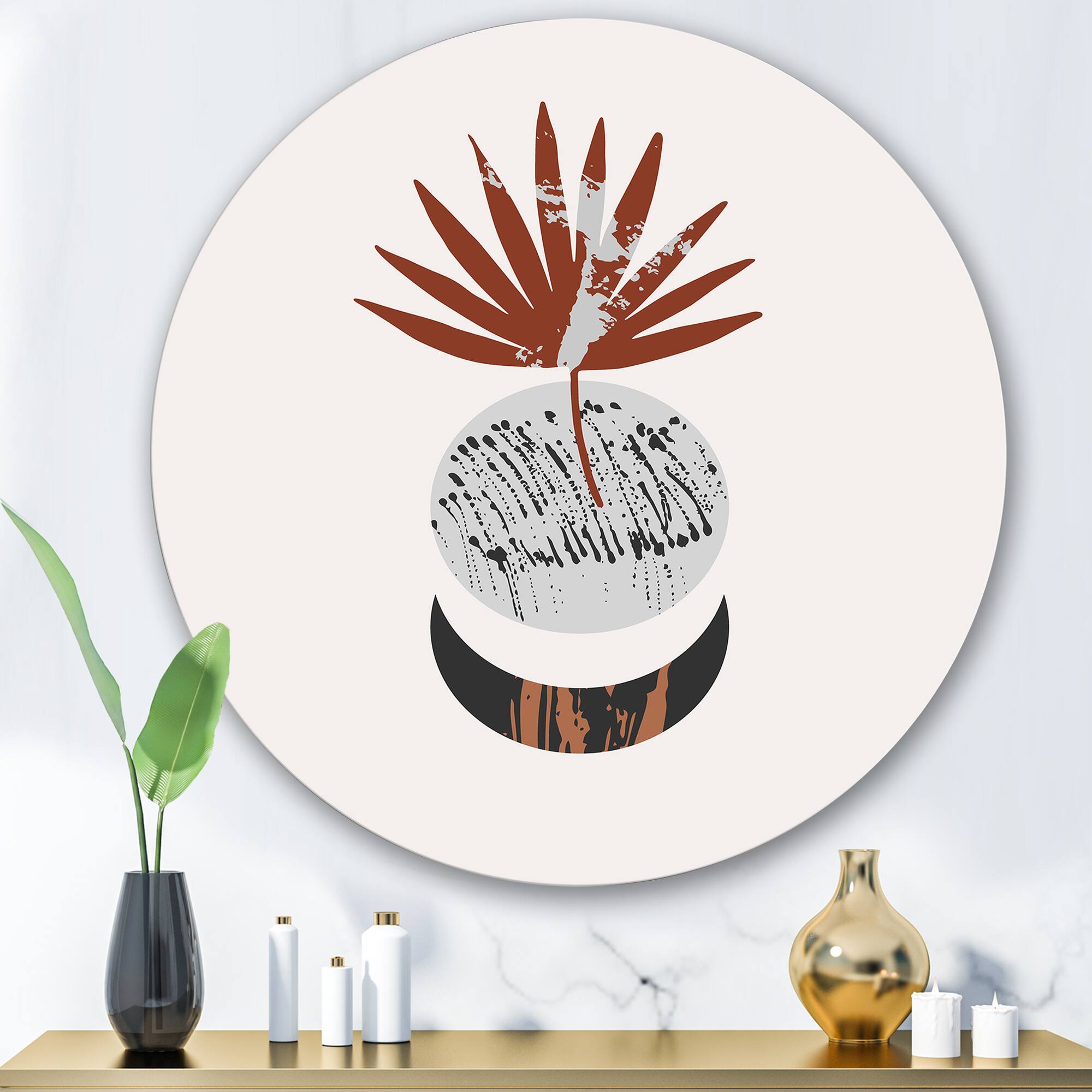 Designart - Moon and Sun Shapes In Retro Terracotta Tones II - Modern Metal Circle Wall Art