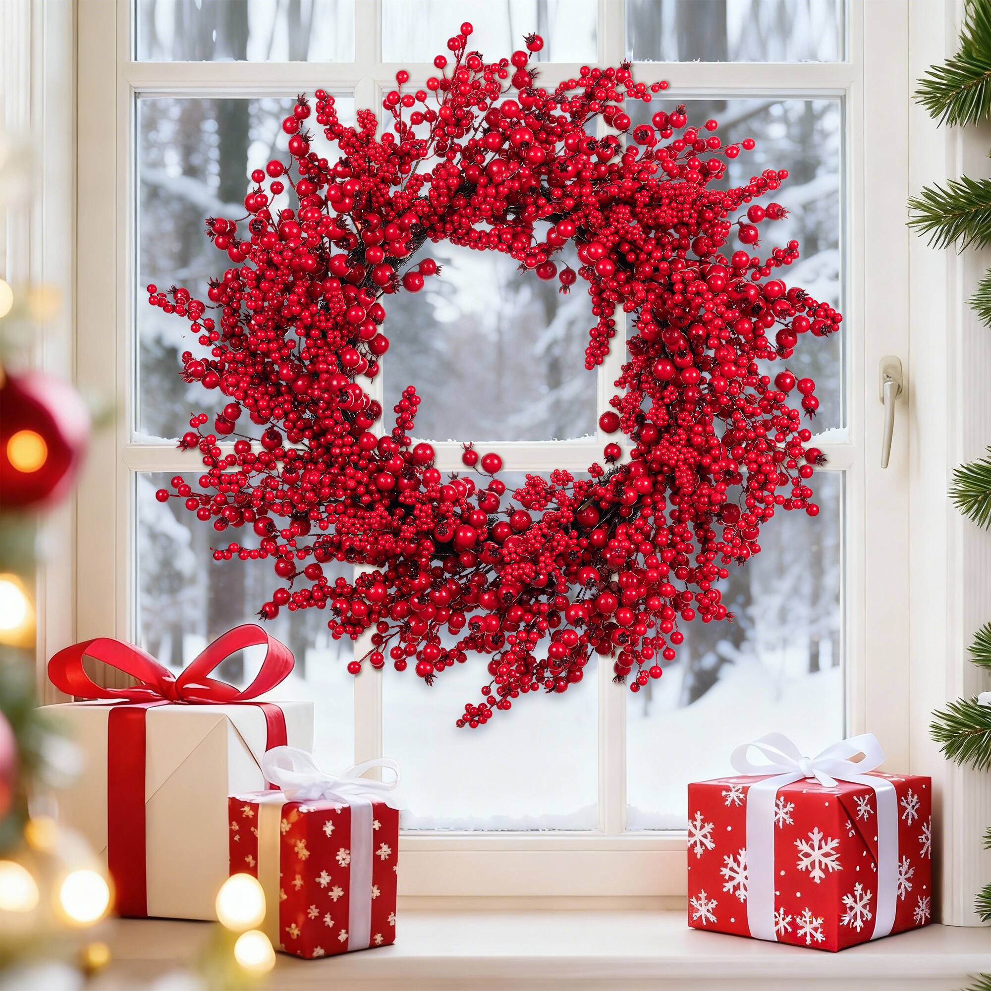 Glitzhome® 28" Christmas Full Berry Wreath