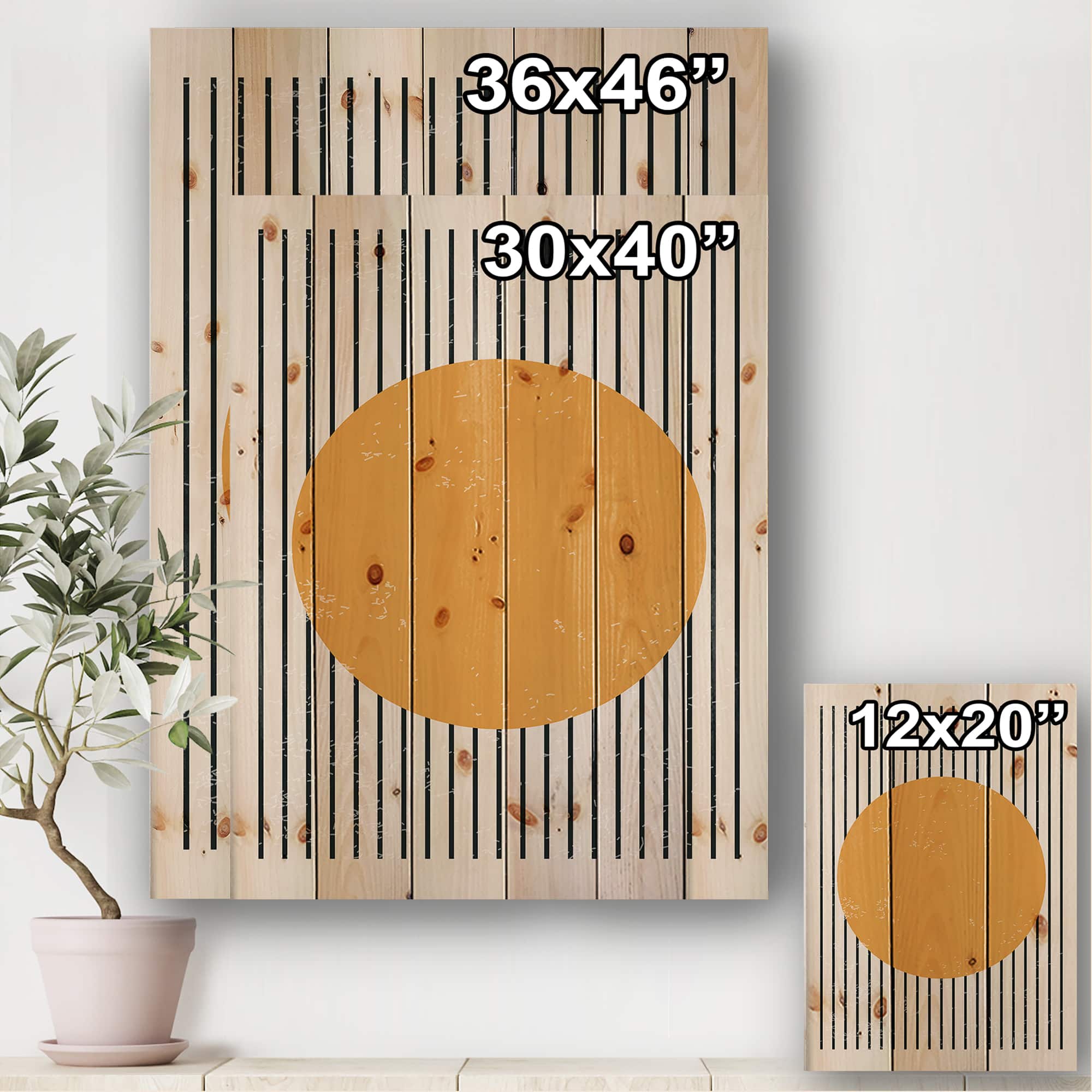 Designart - Minimal Geometric Compostions Of Elementary Forms XI - Modern Print on Natural Pine Wood