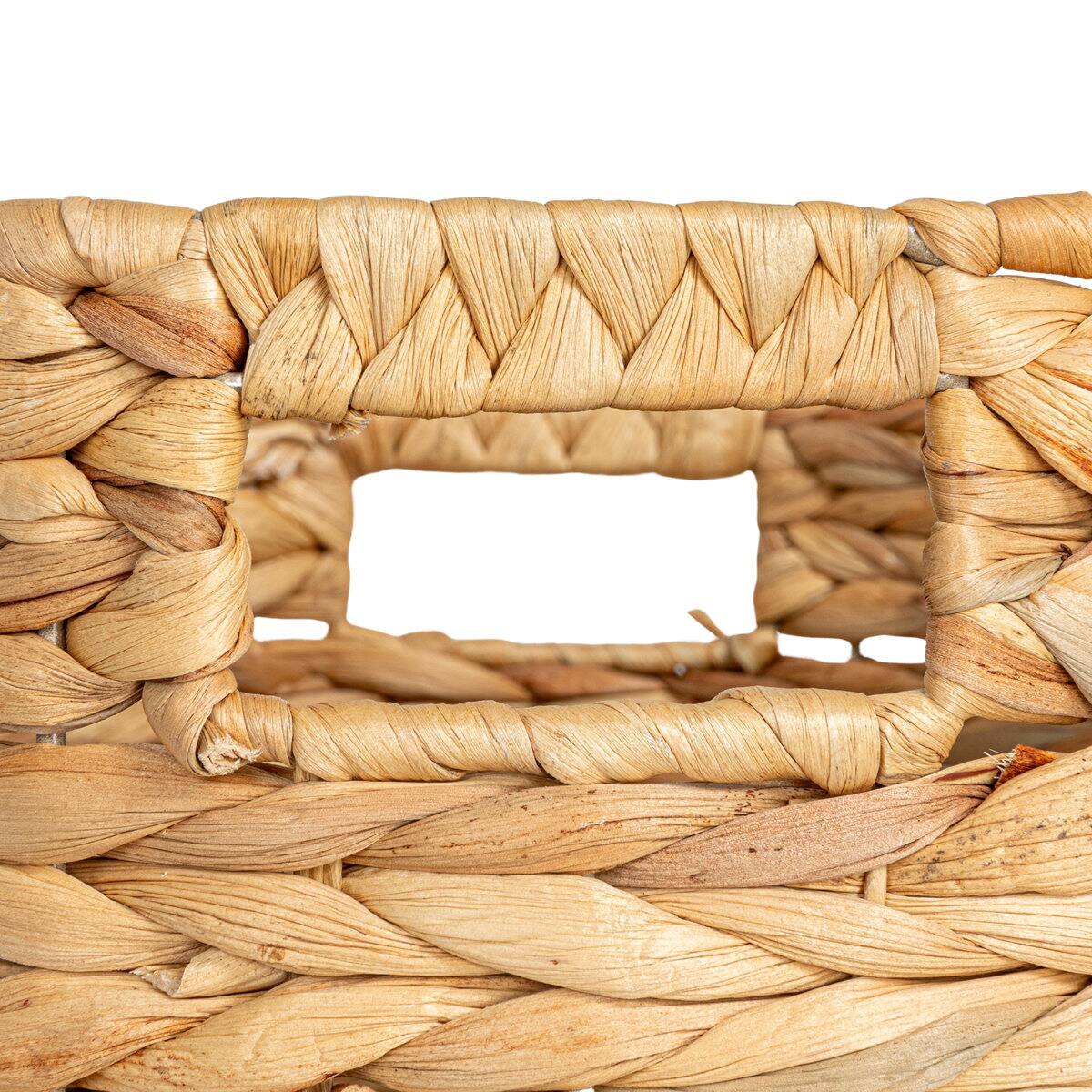 Household Essentials 11.75" Natural Water Hyacinth & Paper Basket with Black Stripes