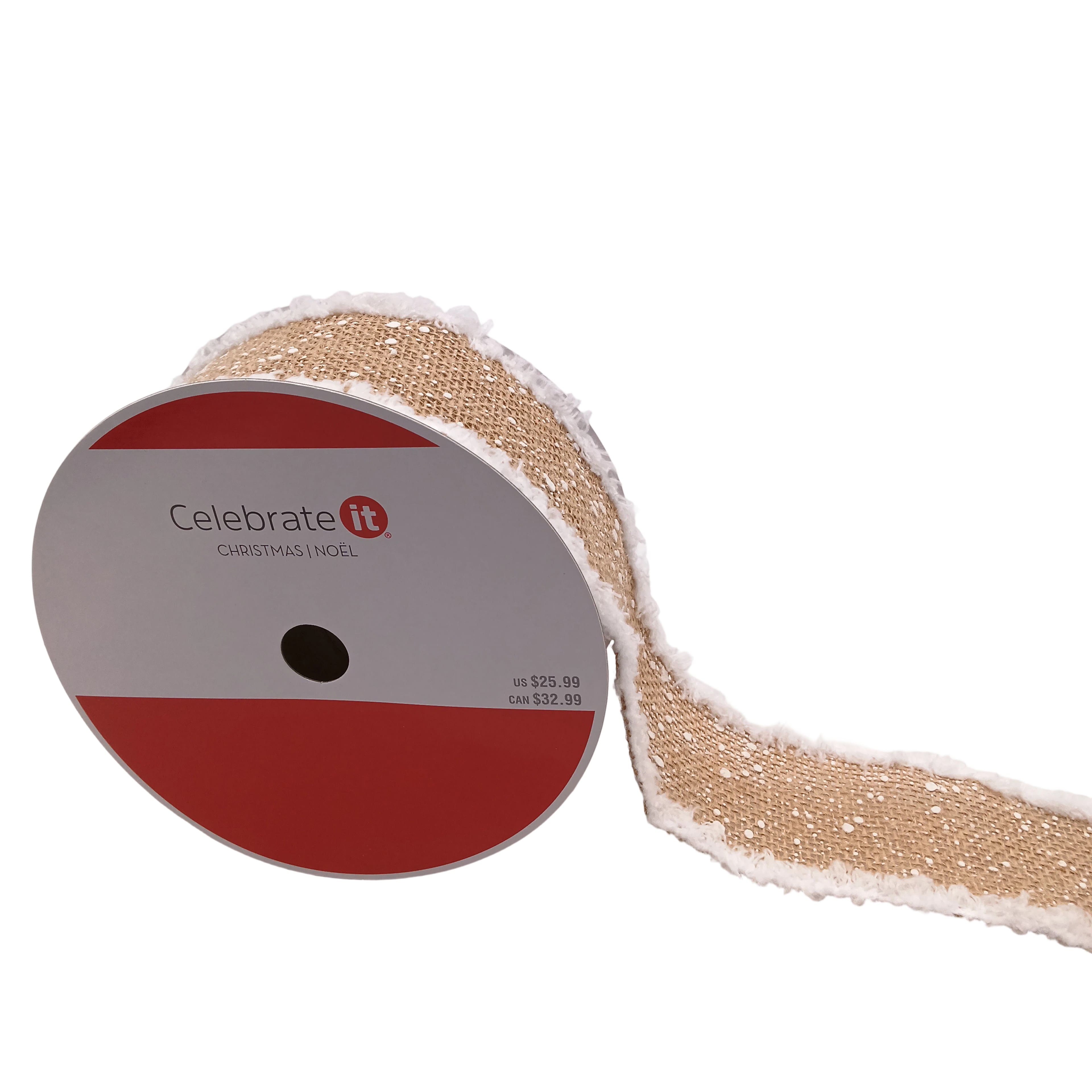 2.5" x 10yd. Fur Edged Burlap Wired Jumbo Ribbon by Celebrate It®