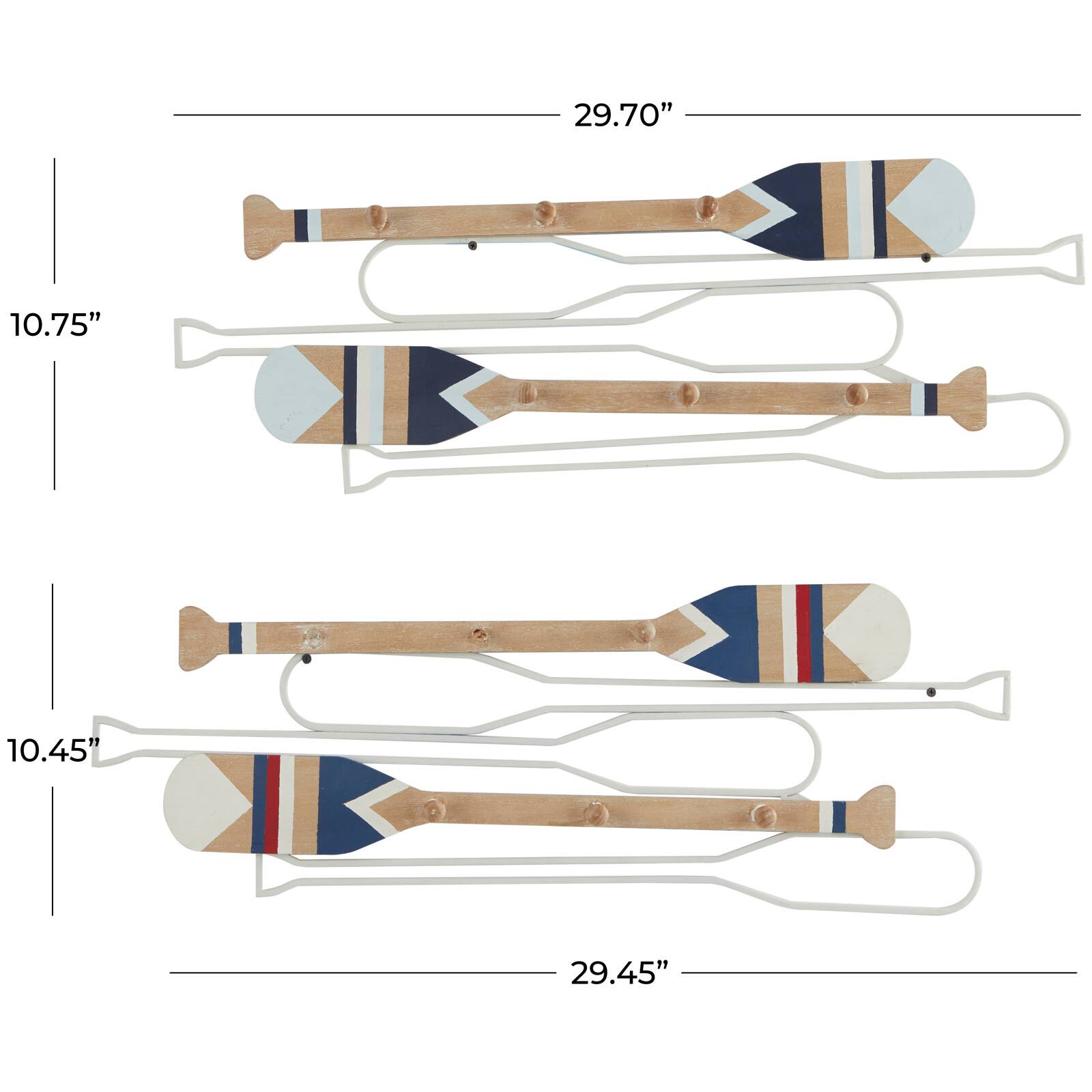 Light Brown Wood 12 Hangers Paddle Wall Hook with Stripe Patterns Set of 2 30", 29"