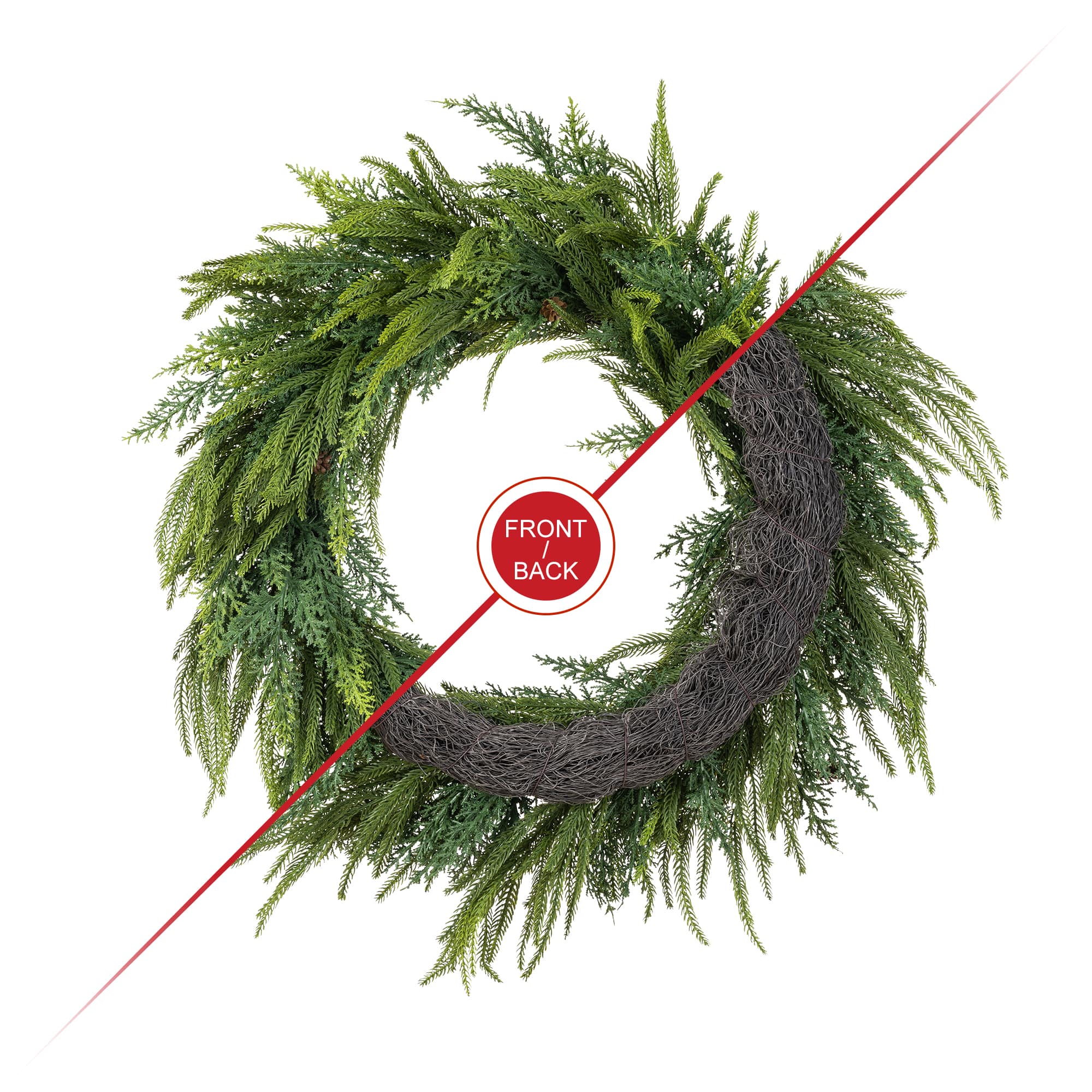 Glitzhome® 25.75" Christmas Greenery Mixed PE Wreath with Pinecones
