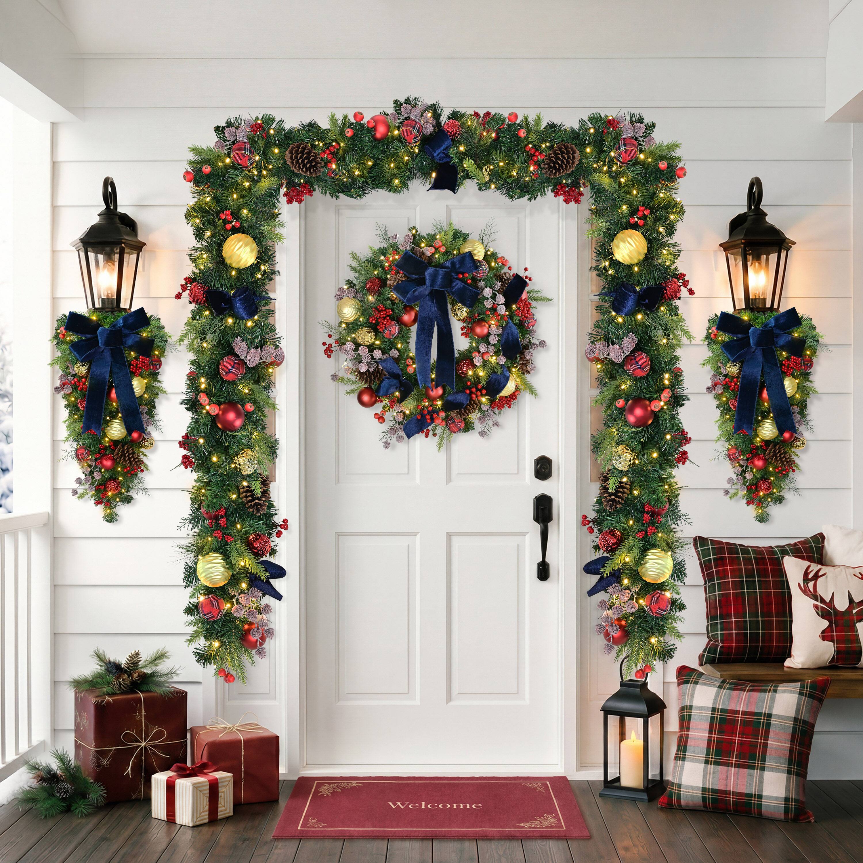 Puleo International 6ft. Pre-Lit Pine with Ornaments & Pinecones Artificial Christmas Garland