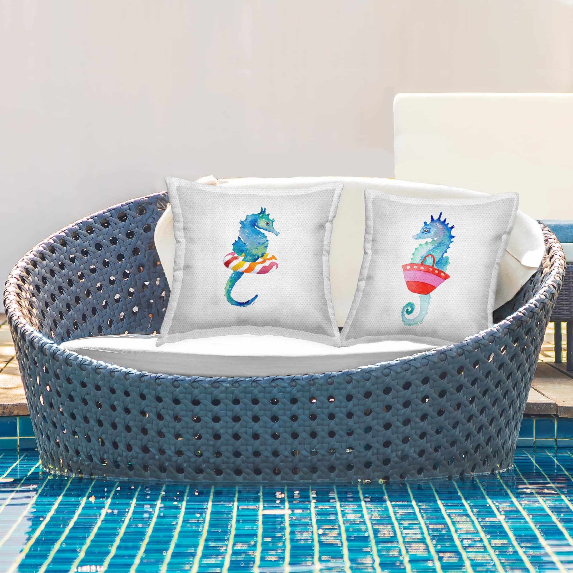 Stupell Industries 18" x 18" Blue Seahorses Beach Outdoor Print Throw Pillow Set