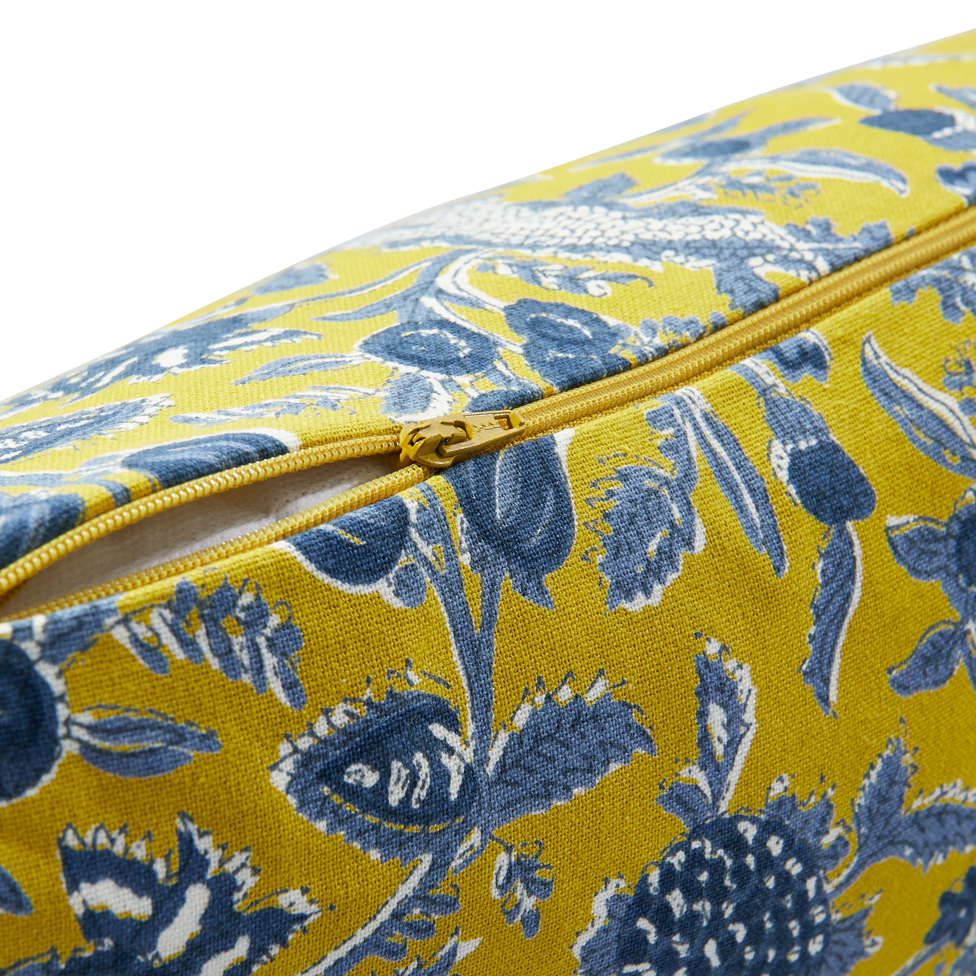 Hello Honey® Chartreuse & Blue Floral Pattern Cotton Pillow with Yarn-Wrapped Tassels