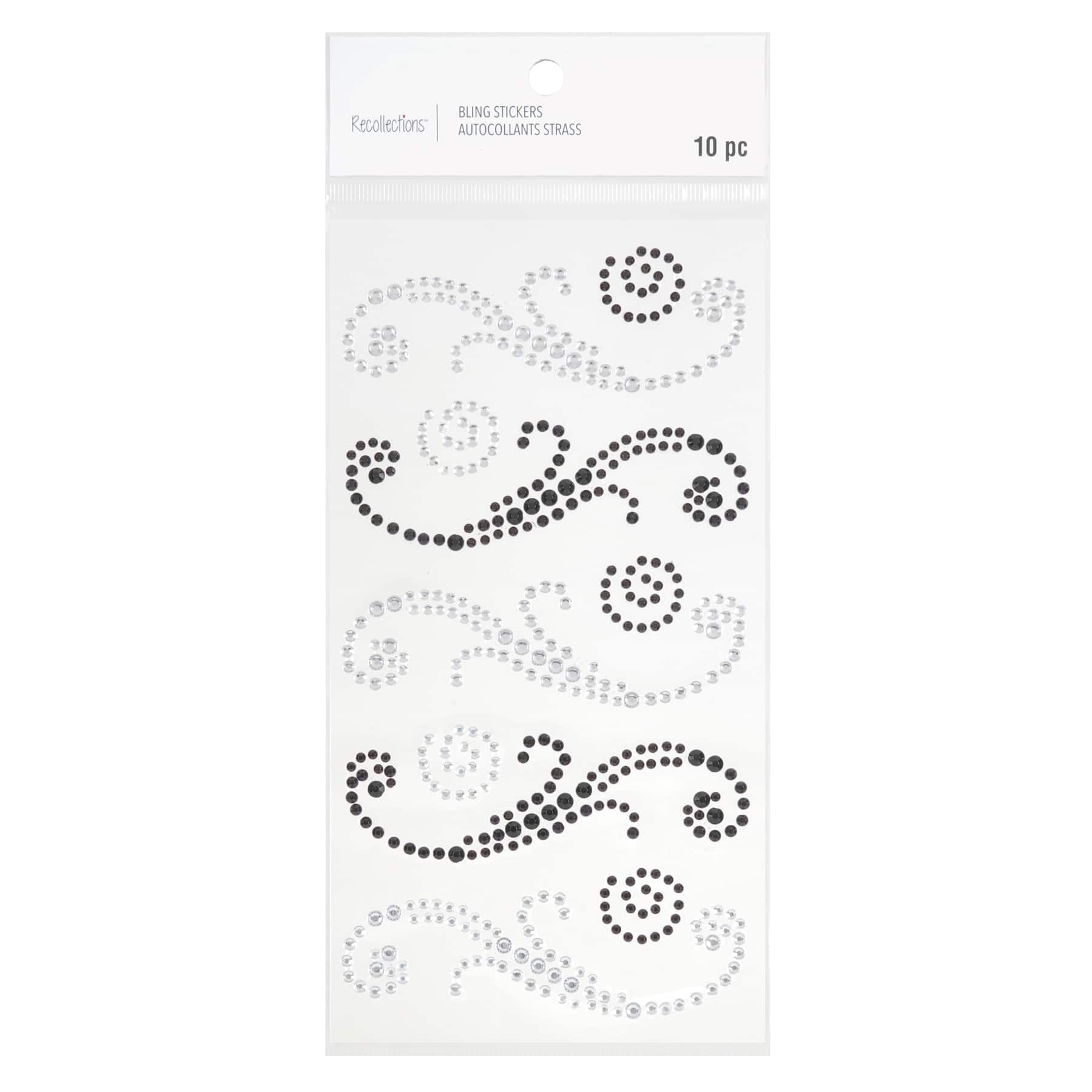 12 Packs: 10 ct. (120 total) Black & Silver Rhinestone Flourish Stickers by Recollections™