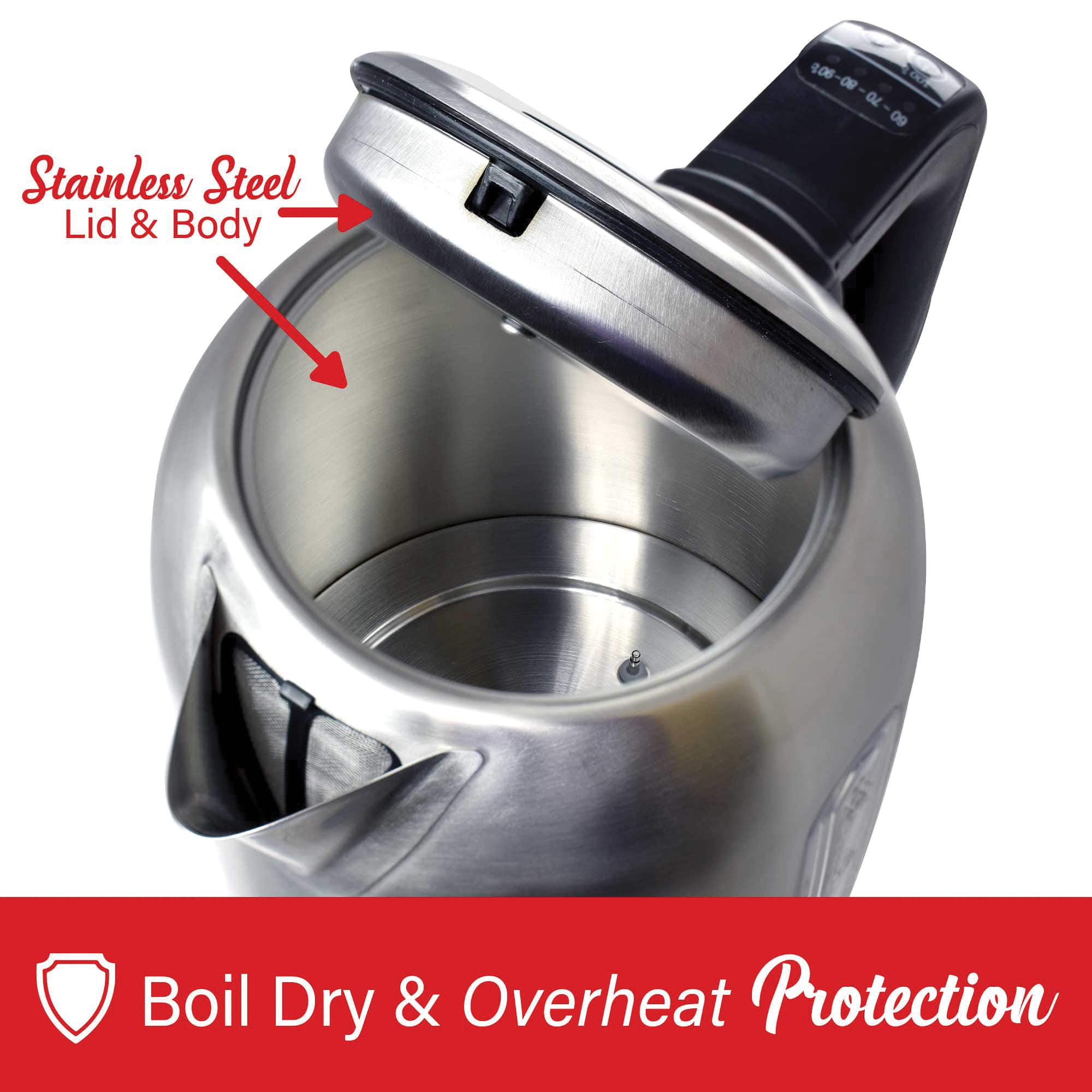 Brentwood 1.79qt. 1,500 Watt Cordless Digital Stainless Steel Kettle With 5 Temperature Presets & Swivel Base