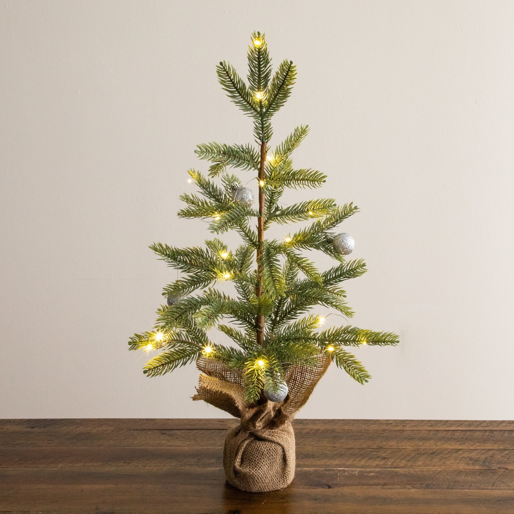 Nearly Natural 24" Pre-Lit Natural Look Fraser Fir Artificial Christmas Tree in Burlap Wrapped Base