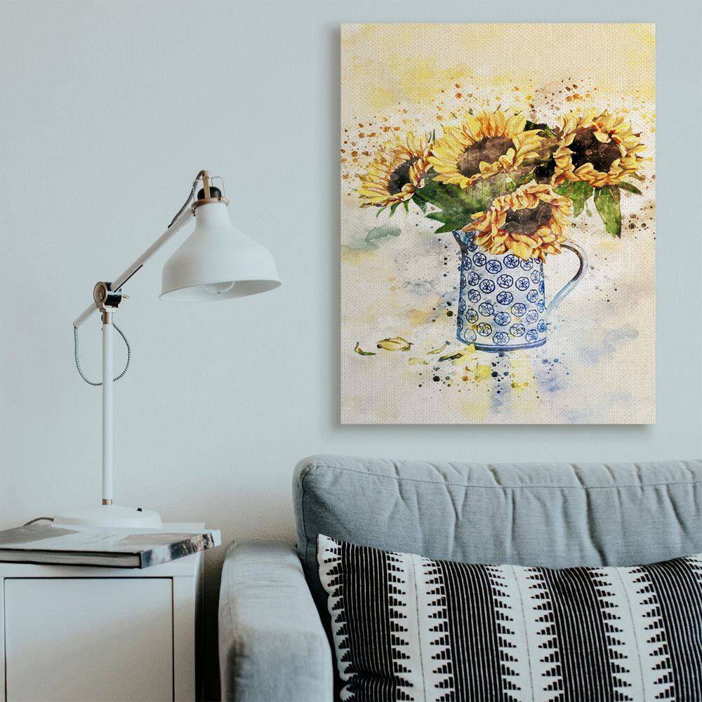 Stupell Industries Sunflower Assortment in Blue Patterned Pitcher Canvas Wall Art