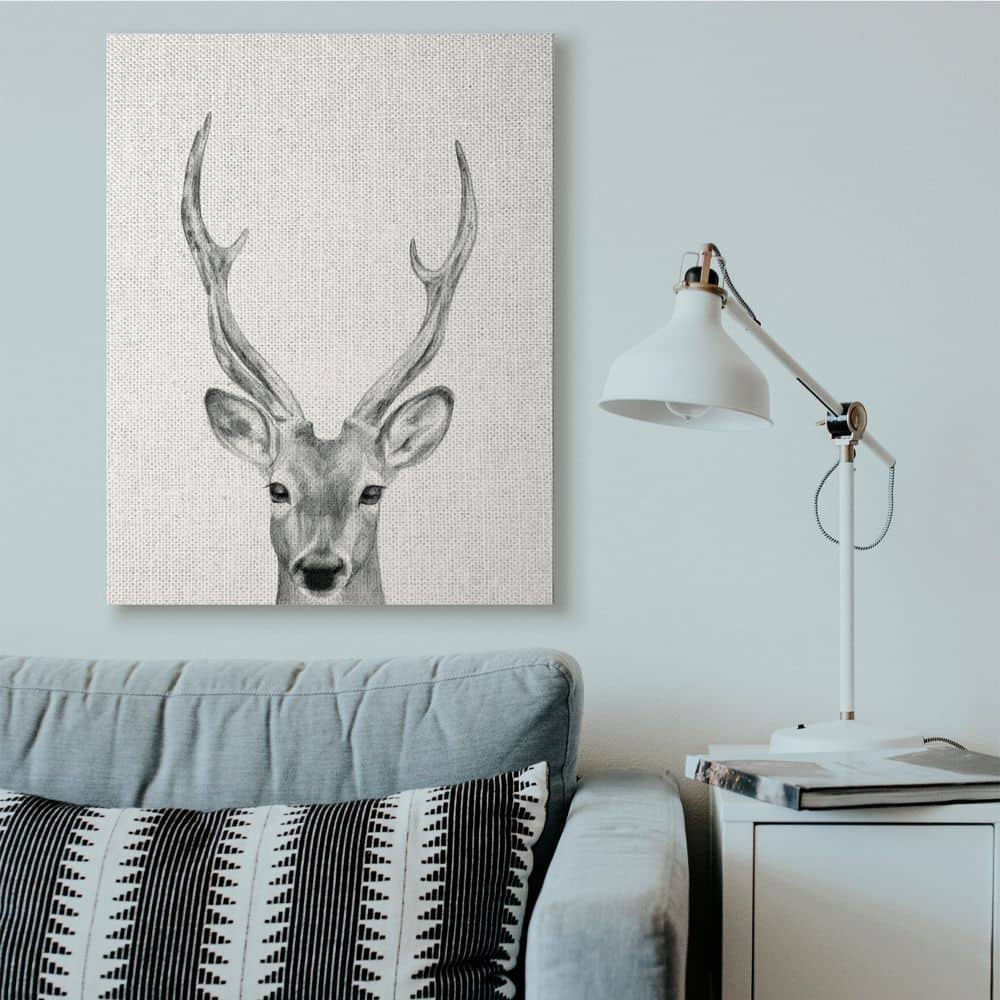 Stupell Industries Deer Portrait Grey Drawing Design Canvas Wall Art