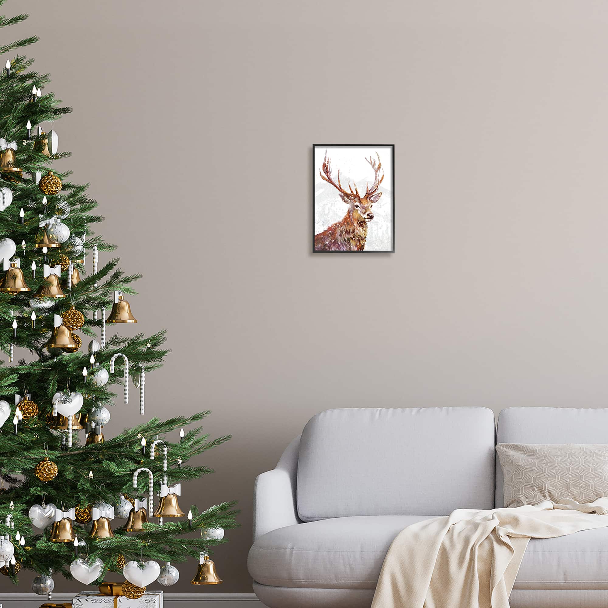Stupell Industries Winter Deer Mountain Snowfall Framed Giclee Art