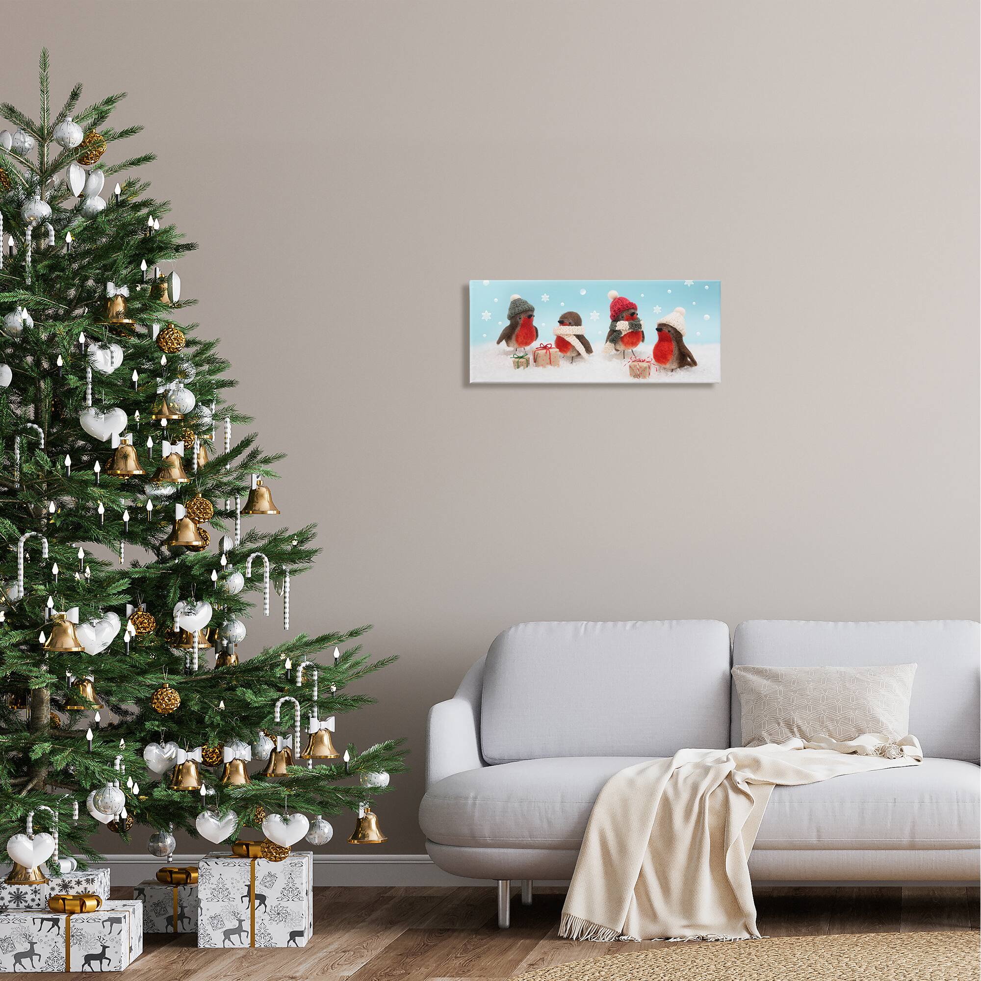Stupell Industries Birds & Christmas Gifts Snowflakes Canvas Wall Art