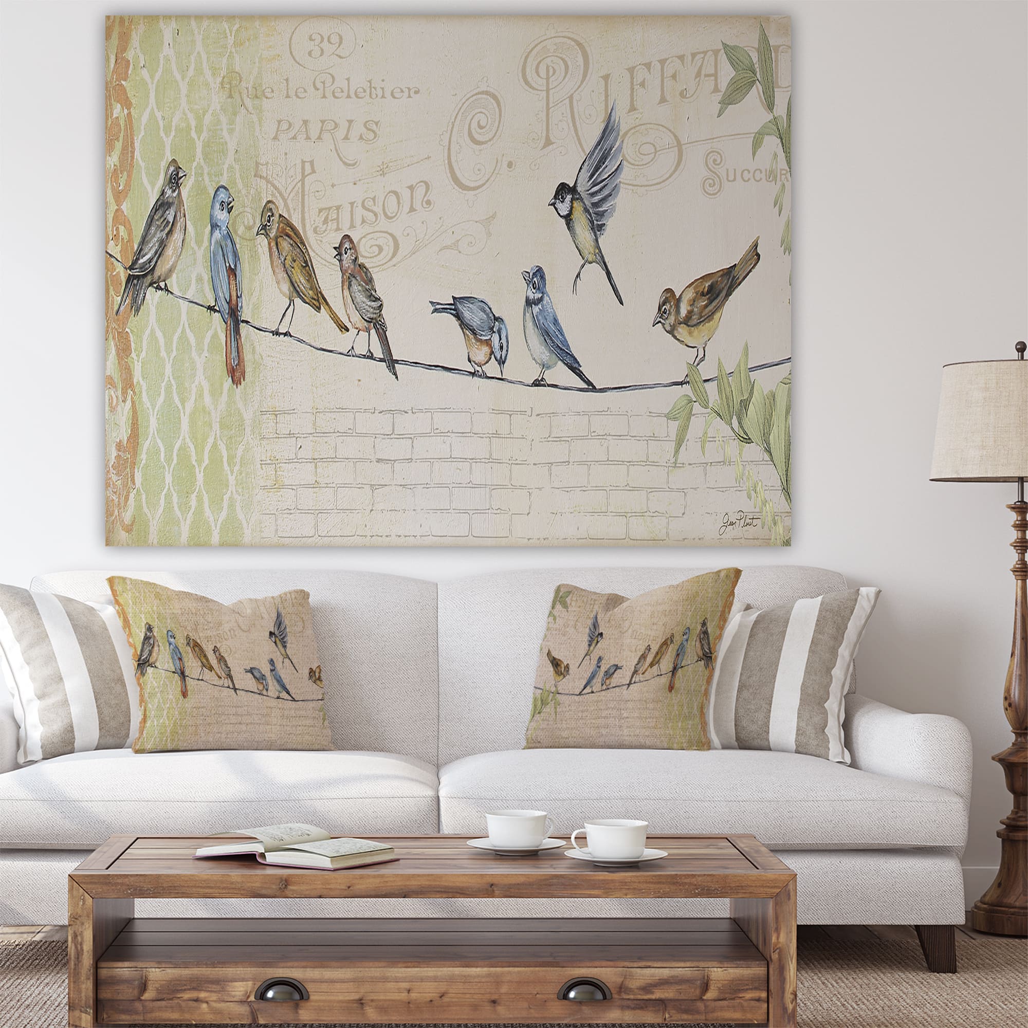 Designart - Birds Gathered On Wire Paris III - Cottage Canvas Art Print
