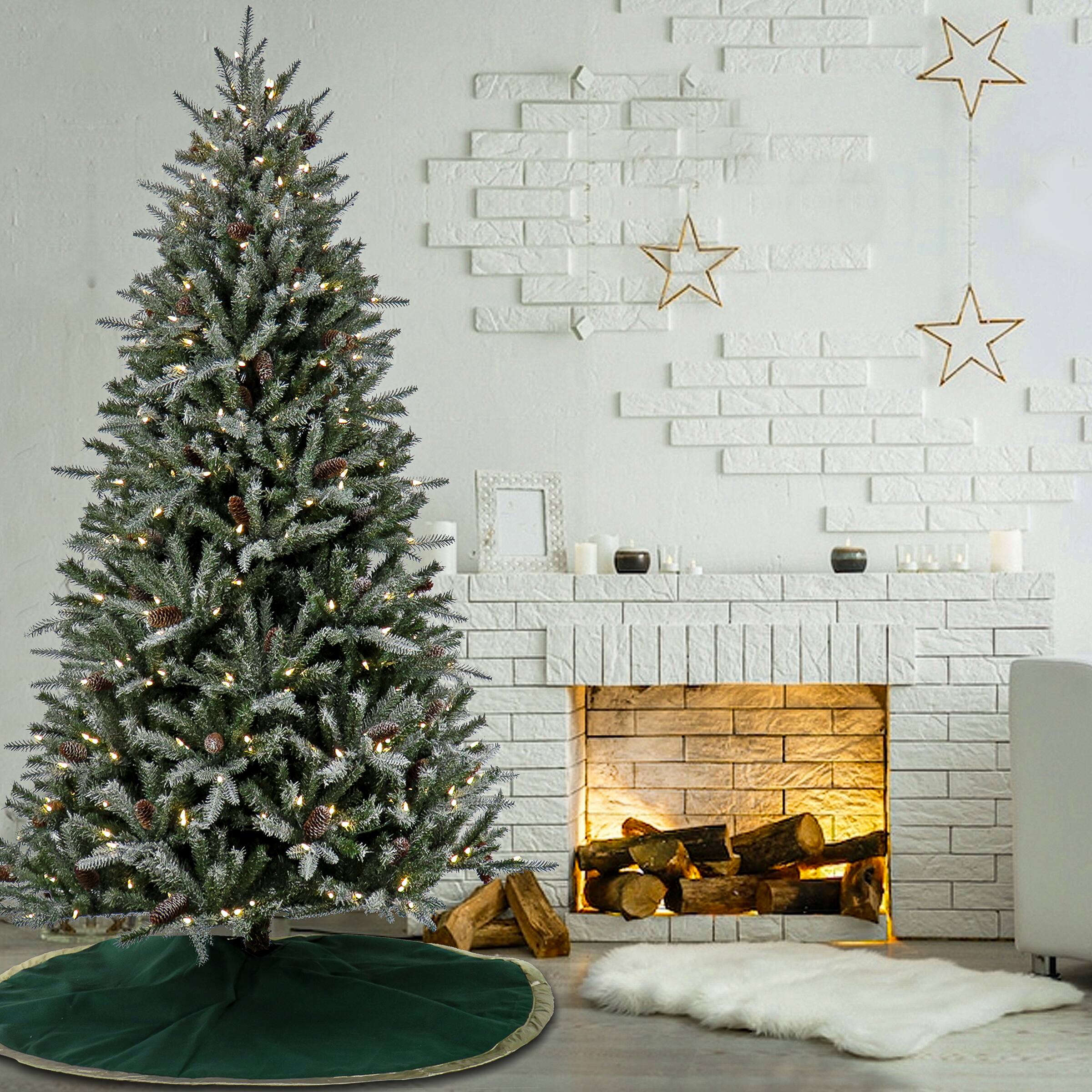 7ft. Pre-Lit Snowy Olallie Pine Artificial Christmas Tree With Pinecones, Clear LED Lights