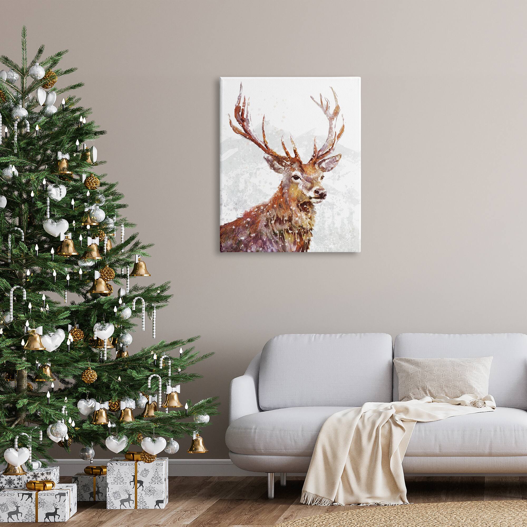 Stupell Industries Winter Deer Mountain Snowfall Canvas Wall Art