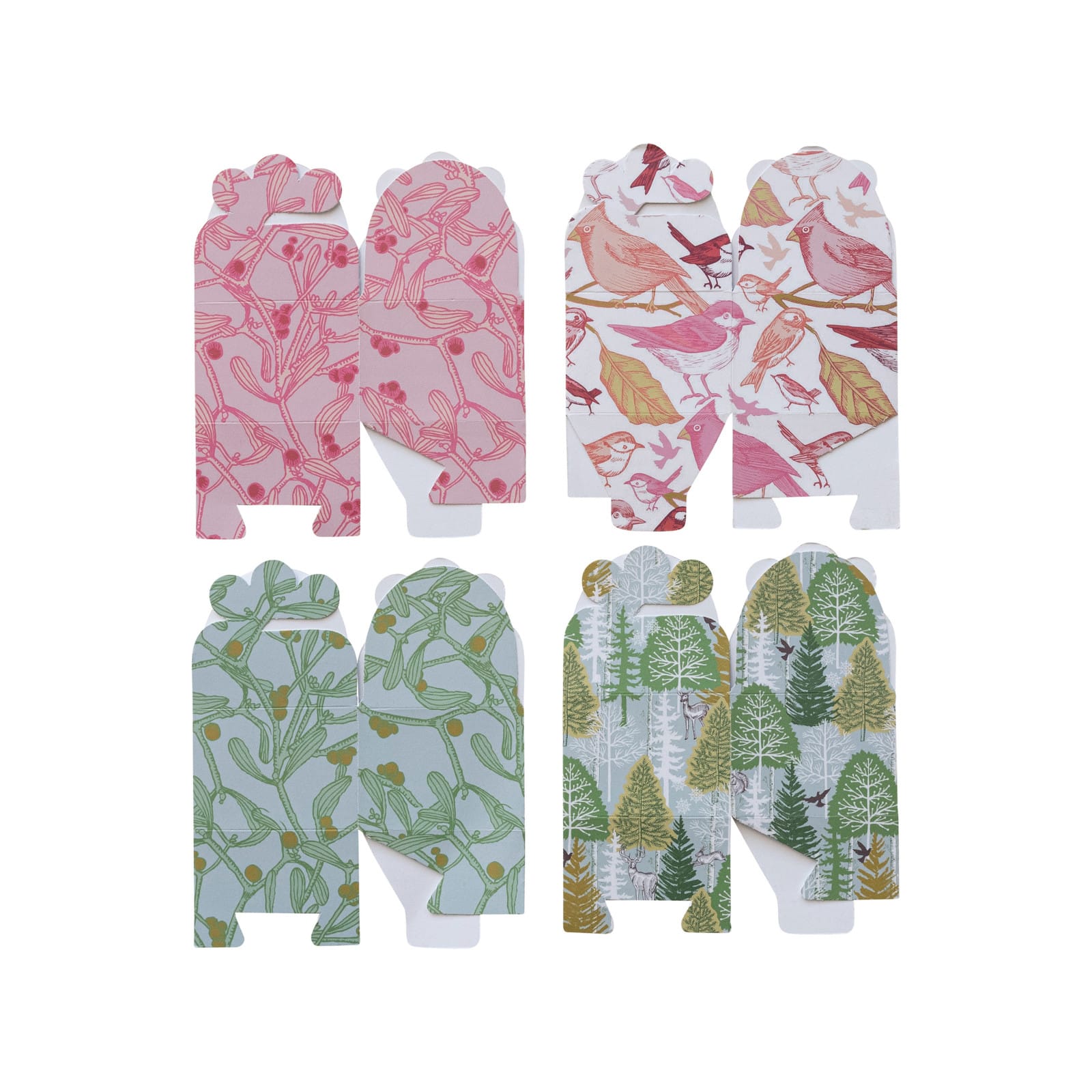 Hello Honey Green & Pink Trees, Plants & Bird Pattern Interlocking Gift Boxes, 4ct.