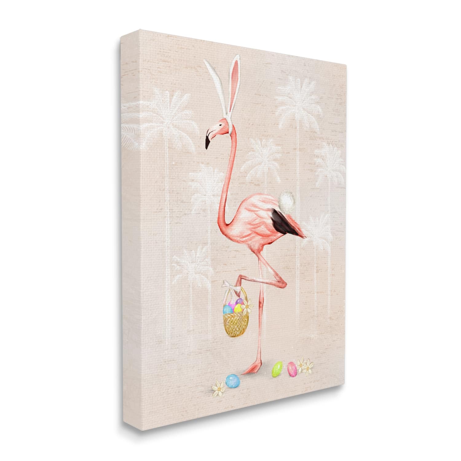 Stupell Industries Easter Flamingo Pink Bird Egg Hunt Basket Canvas Wall Art