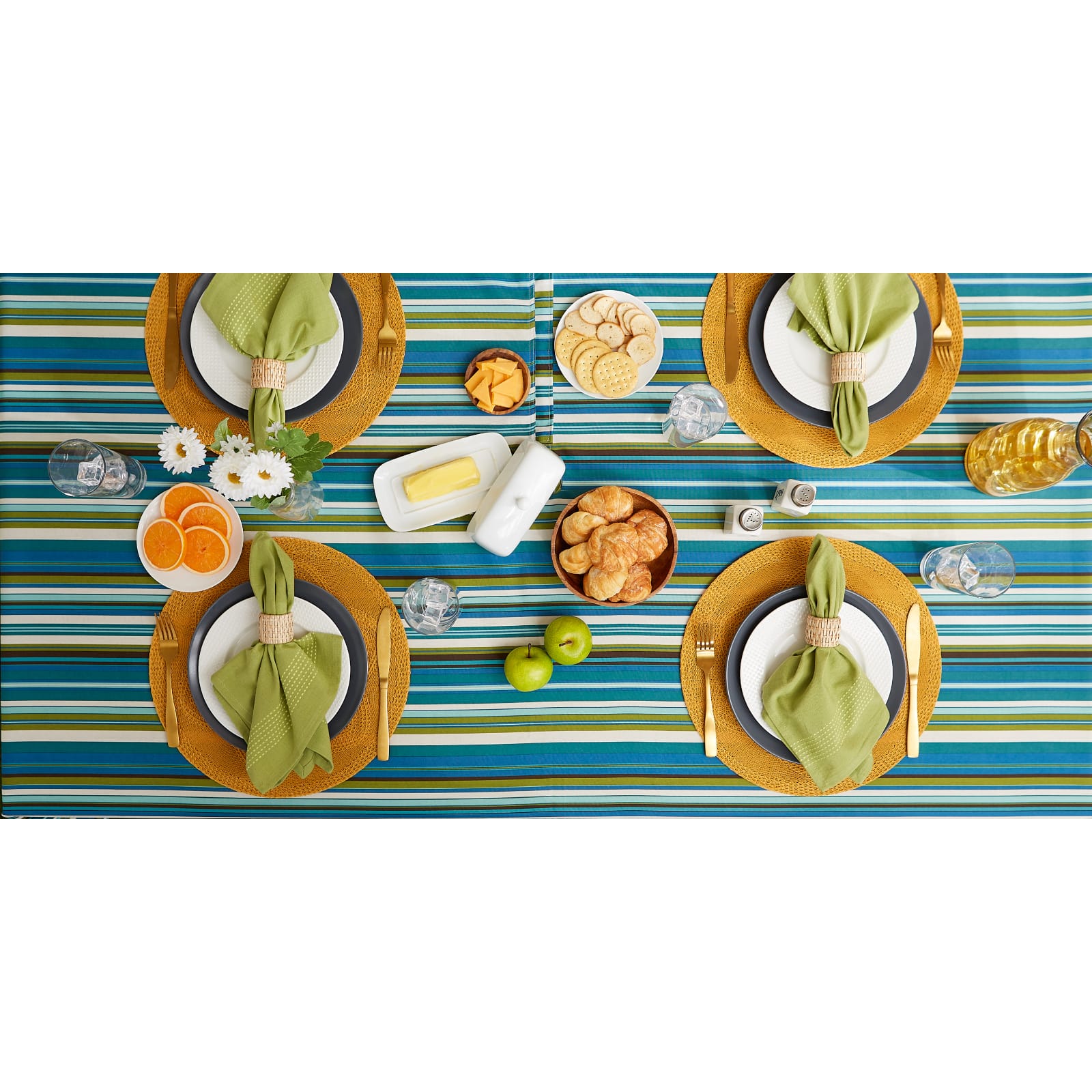 Beachy Stripe Print Outdoor Tablecloth, 60" x 84"