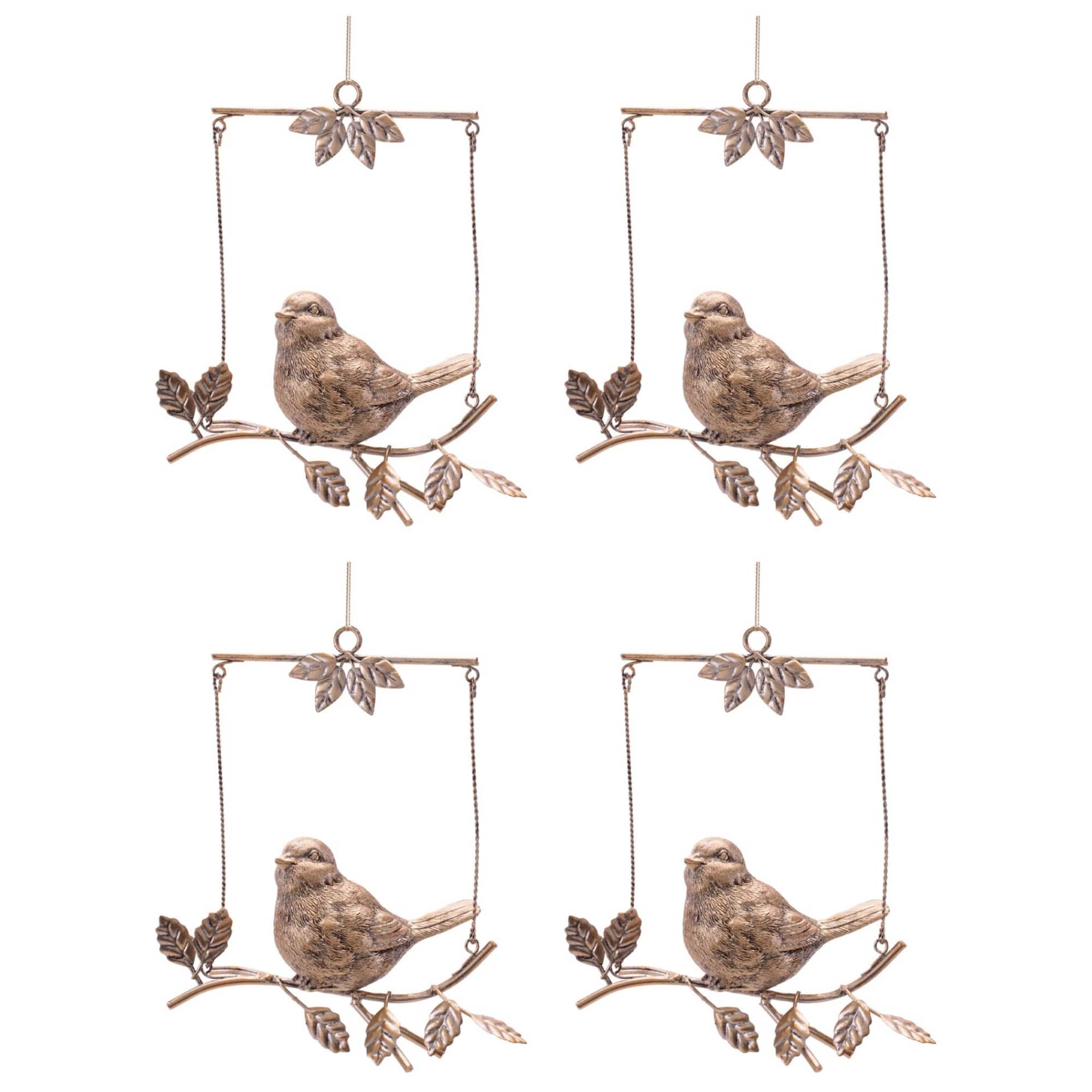 Melrose 7" Gold Bird on Branch Hanging Ornaments, 4ct.