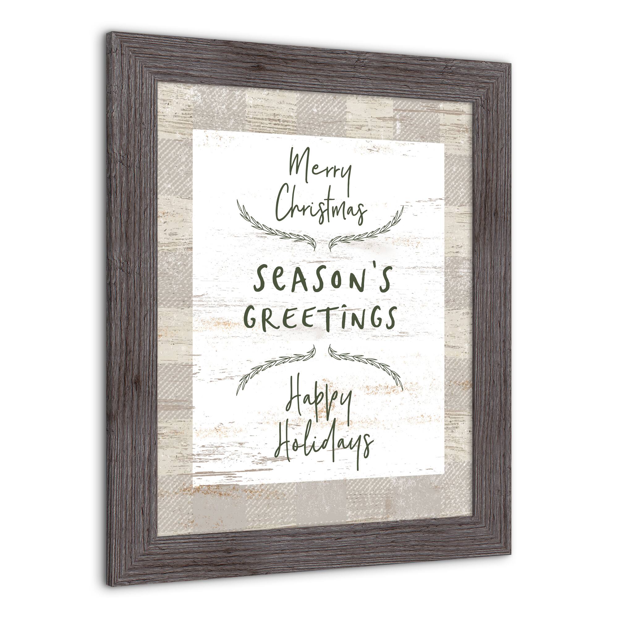 Gray Buffalo Check Holiday Phrases Print in Western Gray Frame