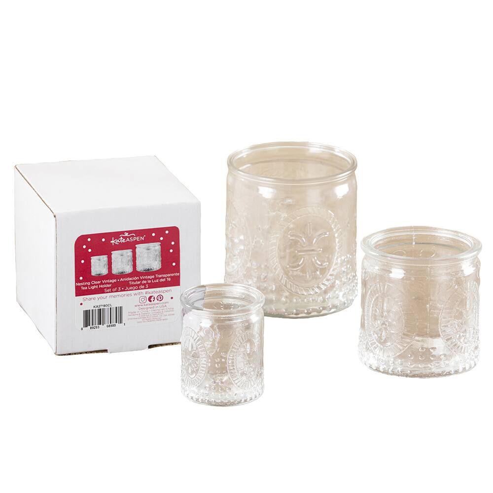 Kate Aspen® Nesting Vintage Clear Glass Tea Light Holder, 3ct.