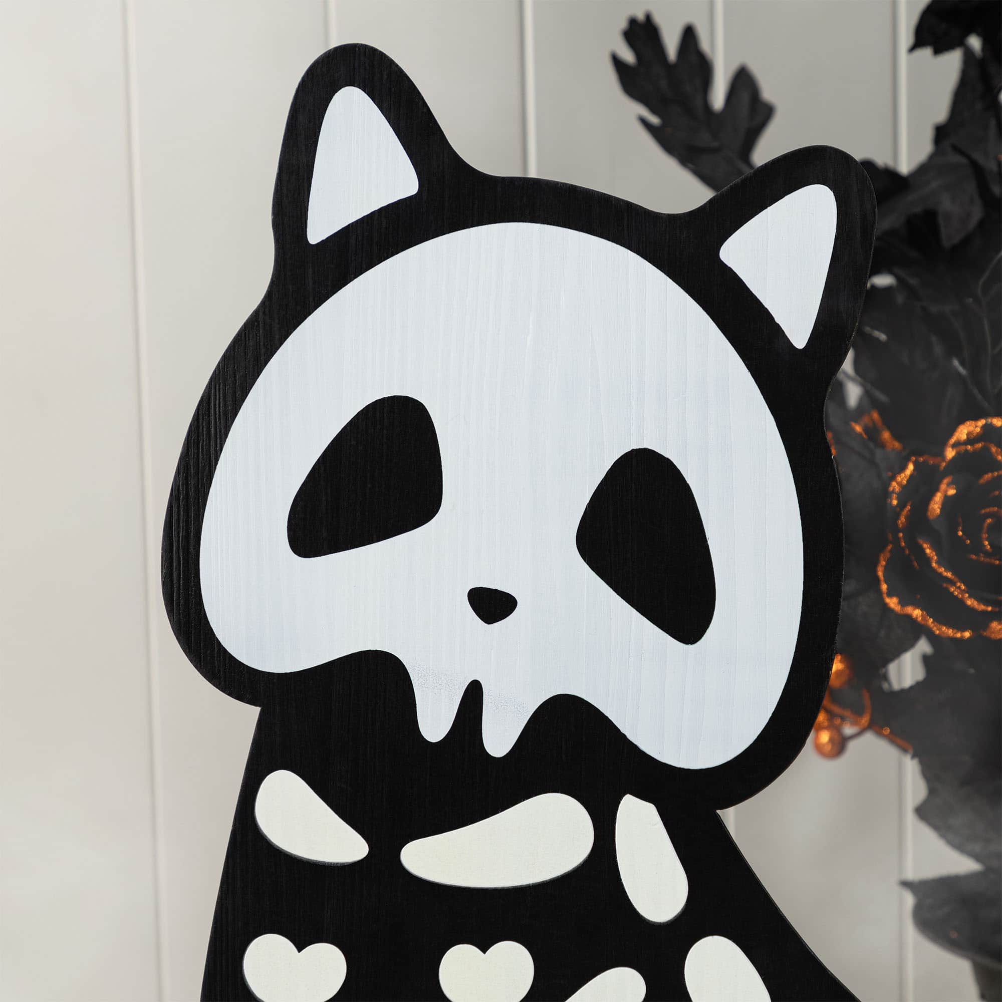 Glitzhome® Halloween Wooden Skeleton Cat and Stacked Pumpkin Porch Decor Set