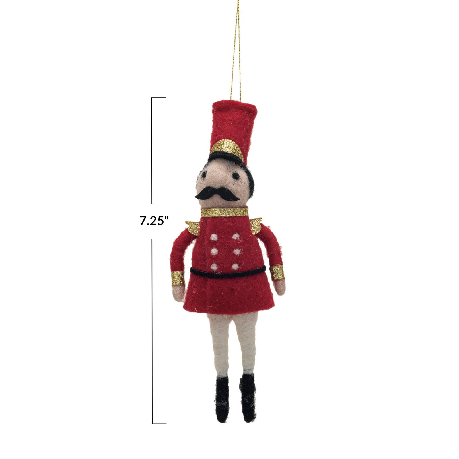 Hello Honey® 7.25" Handmade Wool Felt Soldier Ornament with Glitter
