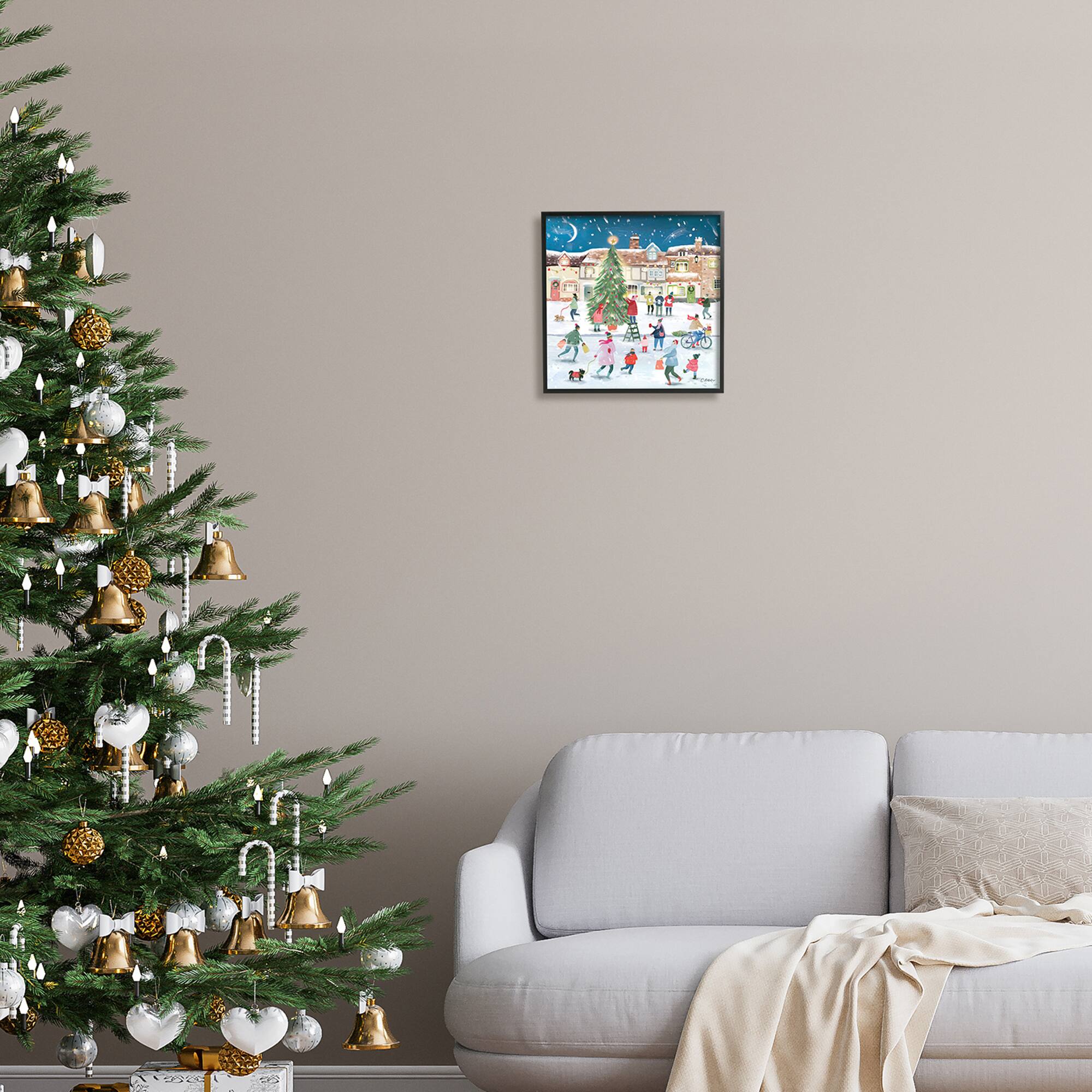 Stupell Industries Christmas Tree Town Scene Framed Giclee Art