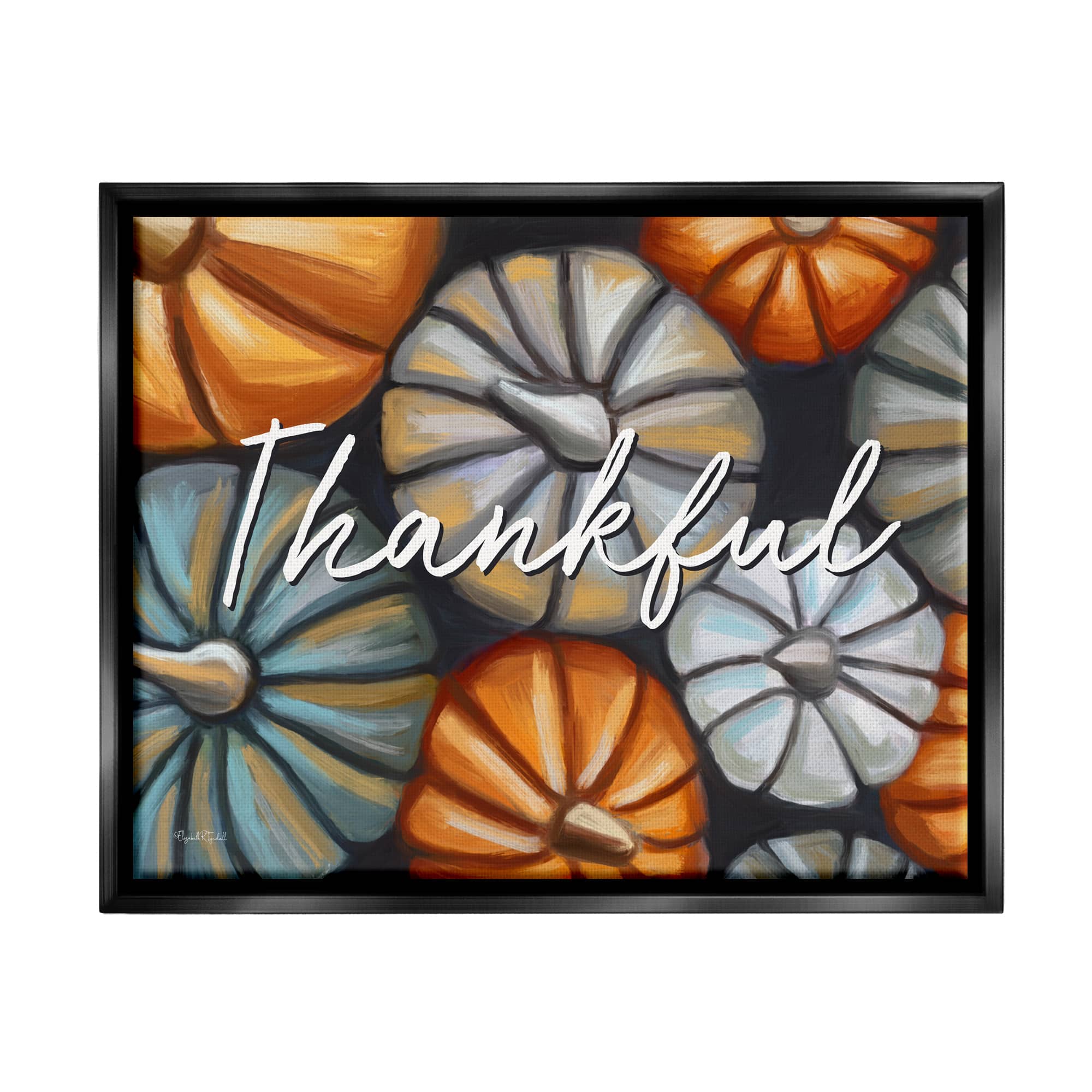 Stupell Industries Autumn Thankful Pumpkins Phrase Framed Floater Canvas Wall Art