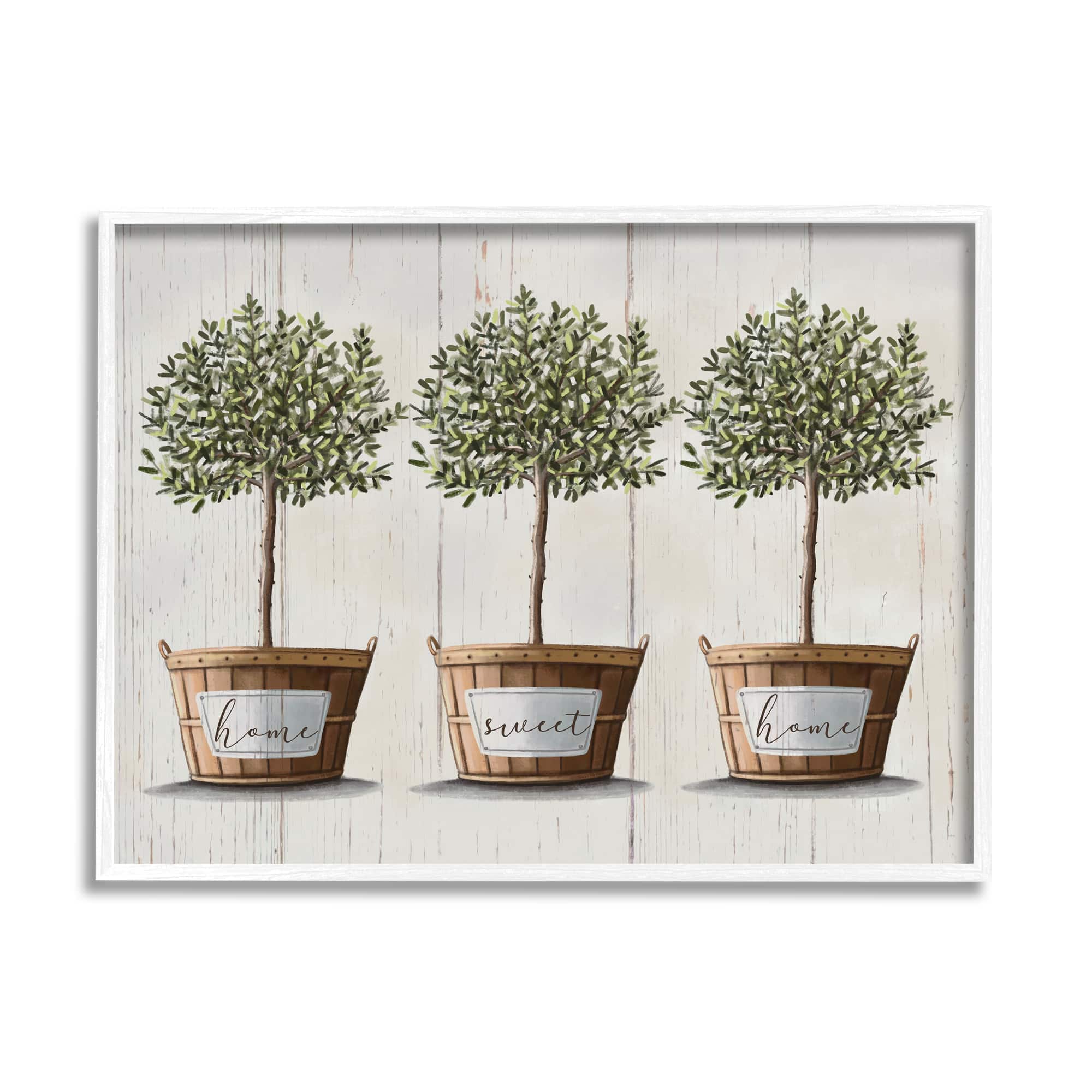 Stupell Industries Young Fruit Trees Charming Baskets Home Sweet Home in White Frame Wall Art